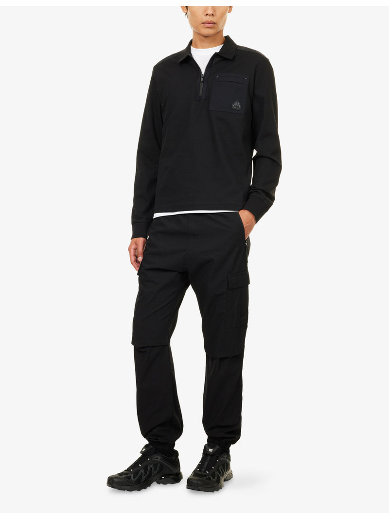 MOOSE KNUCKLES Dalon Long-Sleeve Cotton-Jersey Polo Shirt outlook