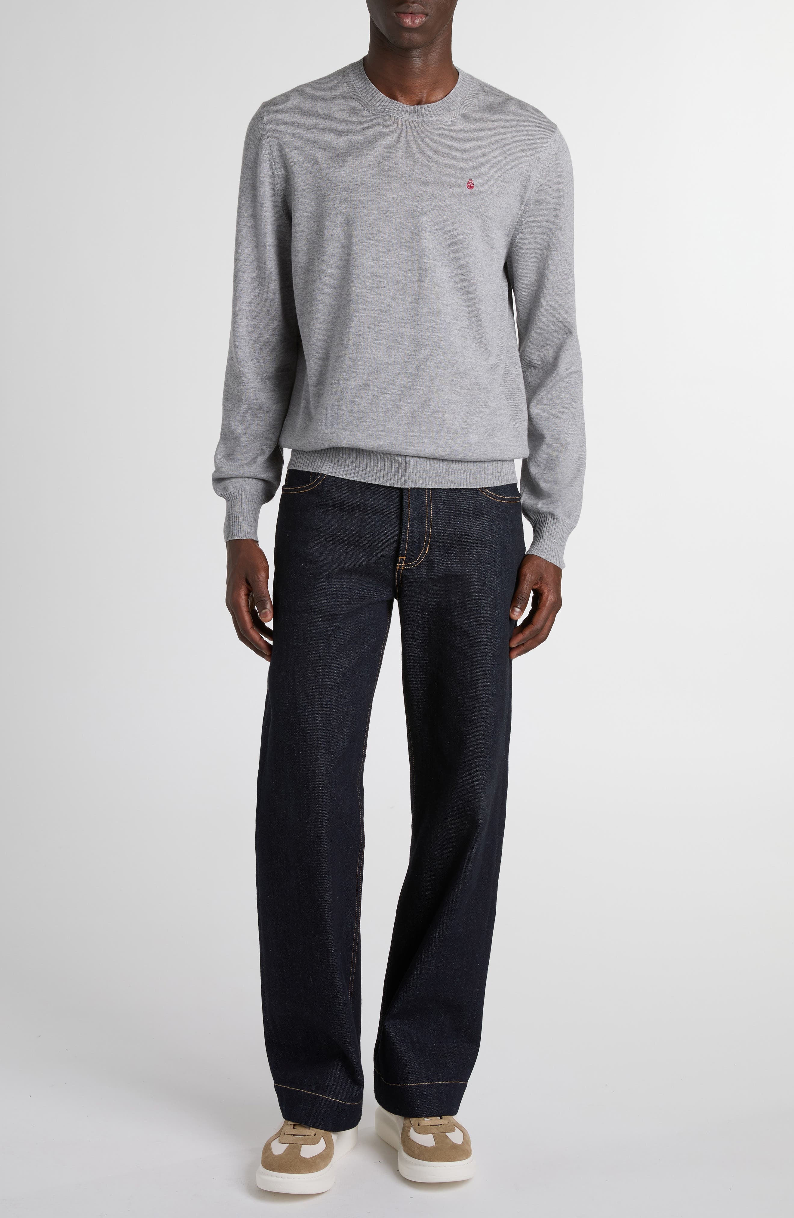 McQueen Wool Crewneck Sweater in Palegrey/Bordeaux at Nordstrom - 1