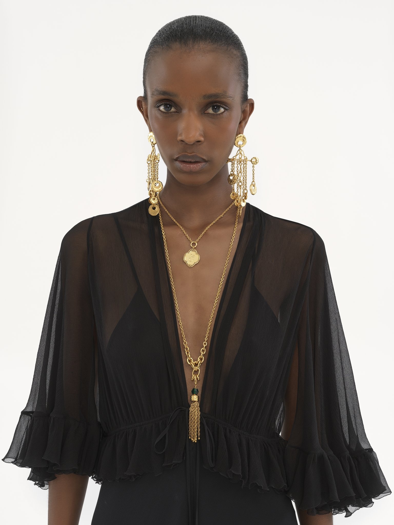 V-NECK LONG DRESS IN CRÊPE SATIN - 6
