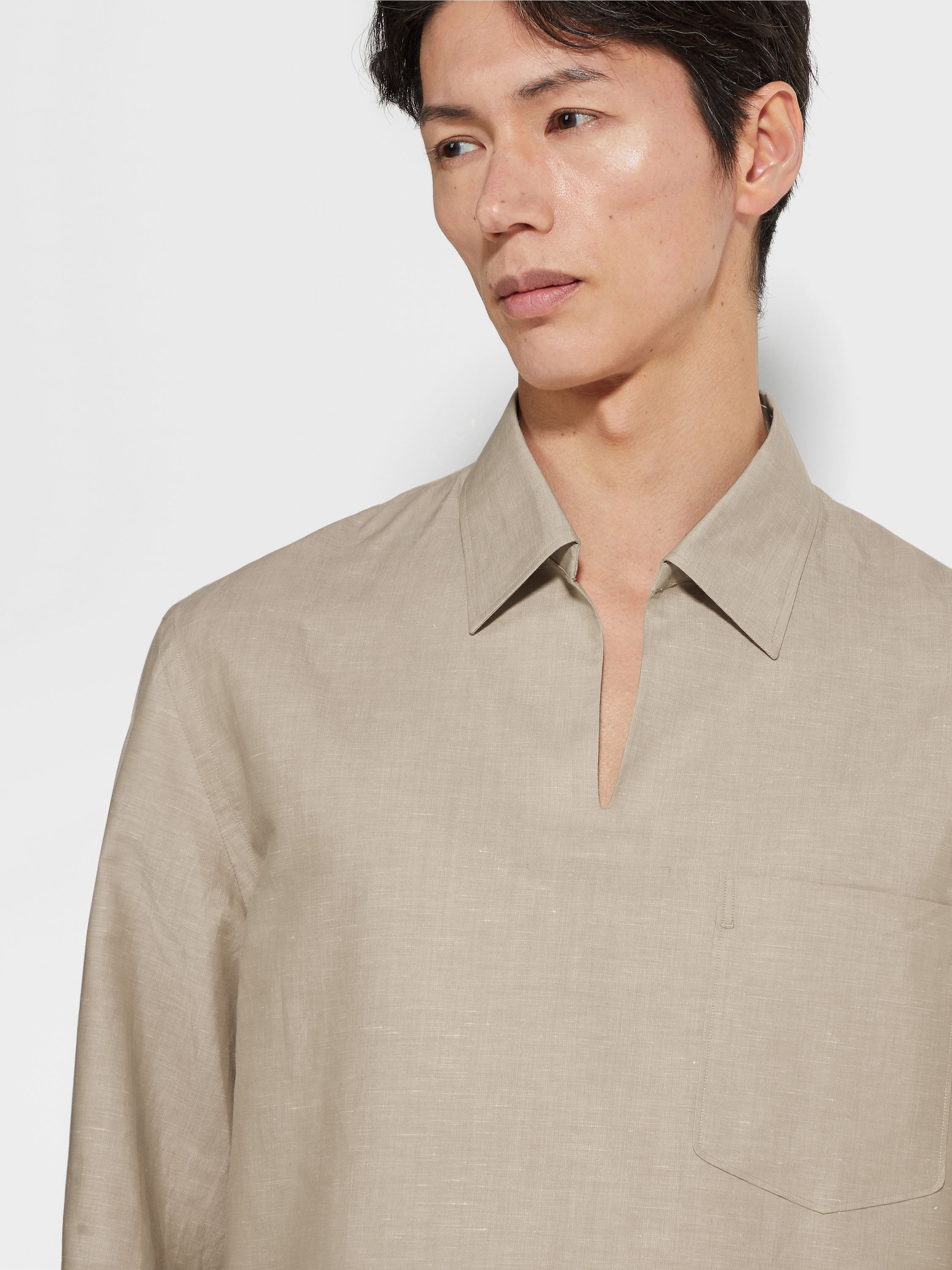 CROSSOVER BLEND COTTON LINEN AND SILK POLO SHIRT - 3
