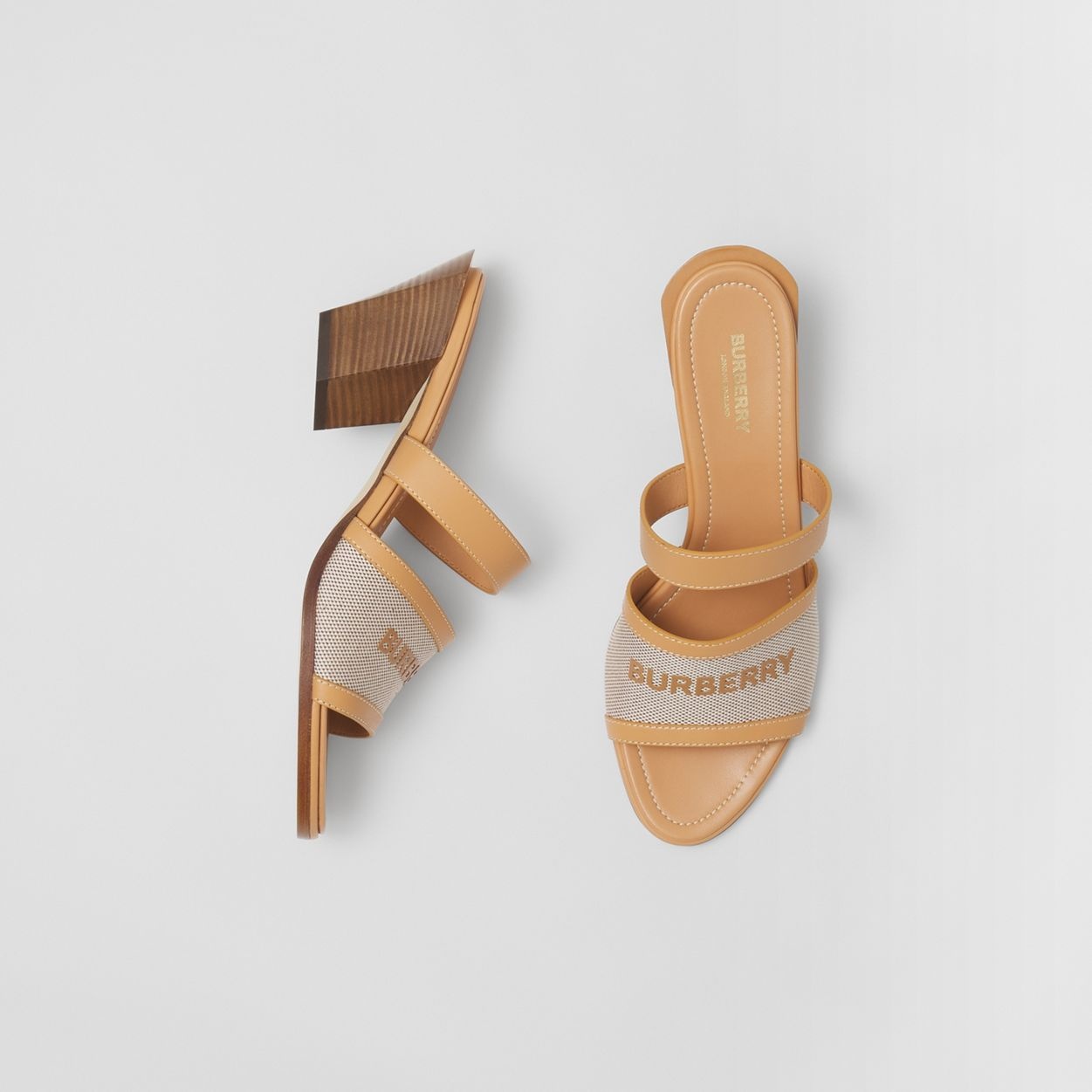 Logo Print Canvas and Leather Mules - 2