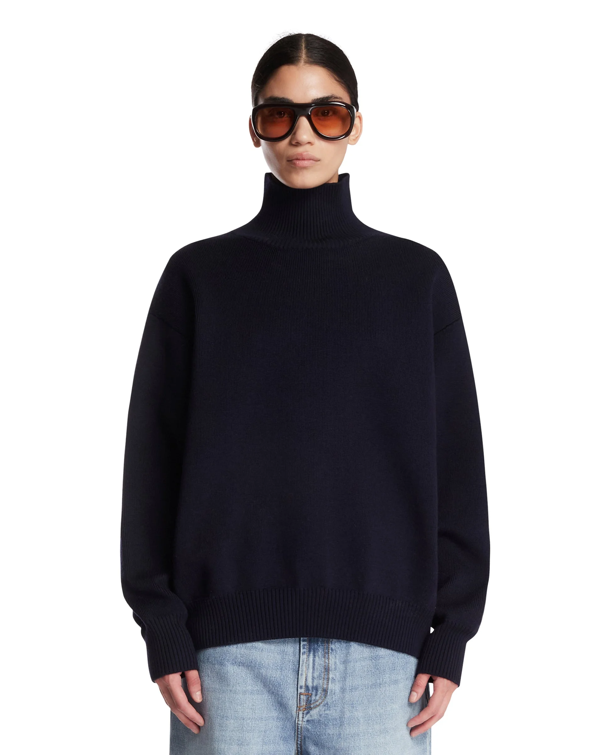 Blue Wool Turtleneck Sweater - 1