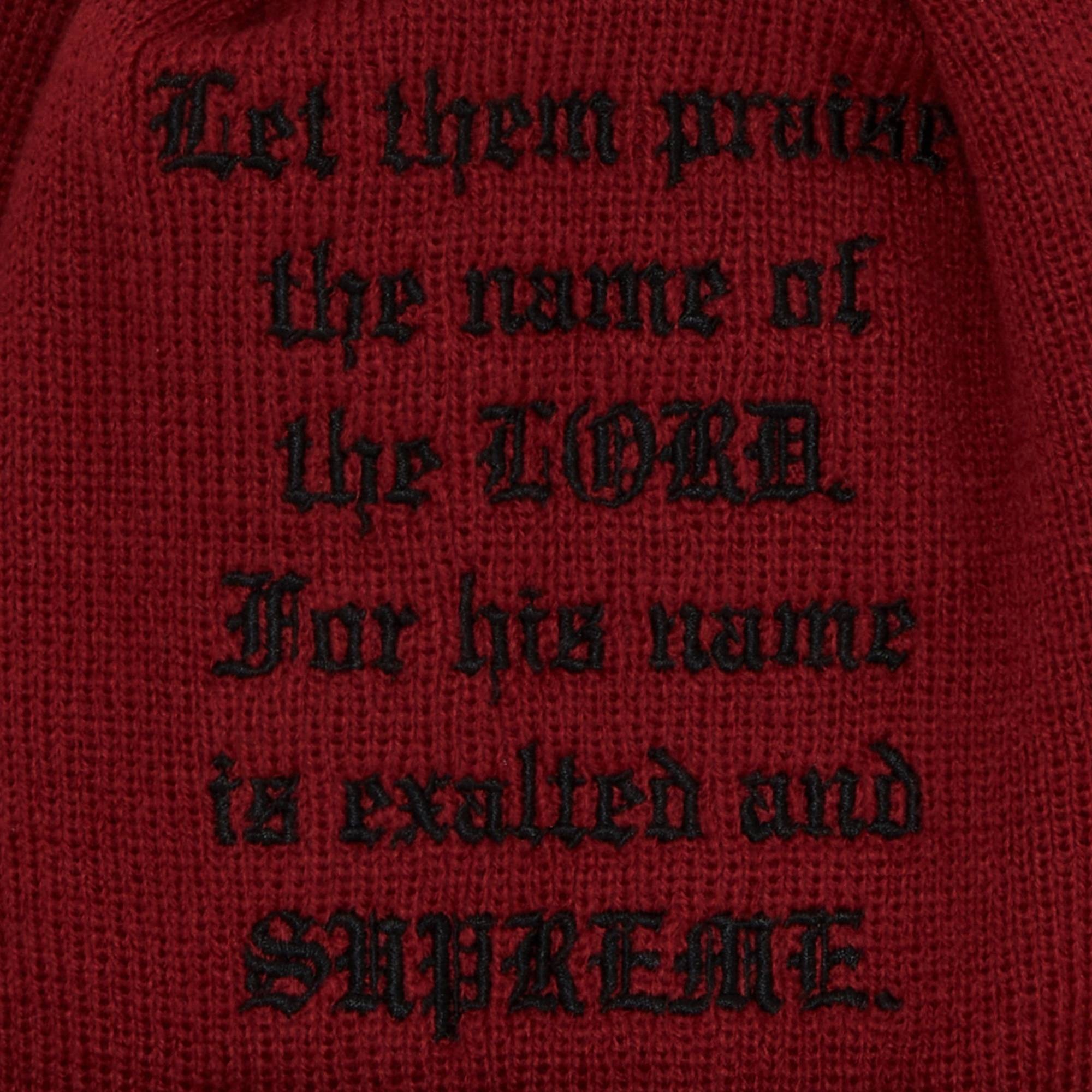 Supreme x New Era Psalm Beanie 'Dark Red' - 3