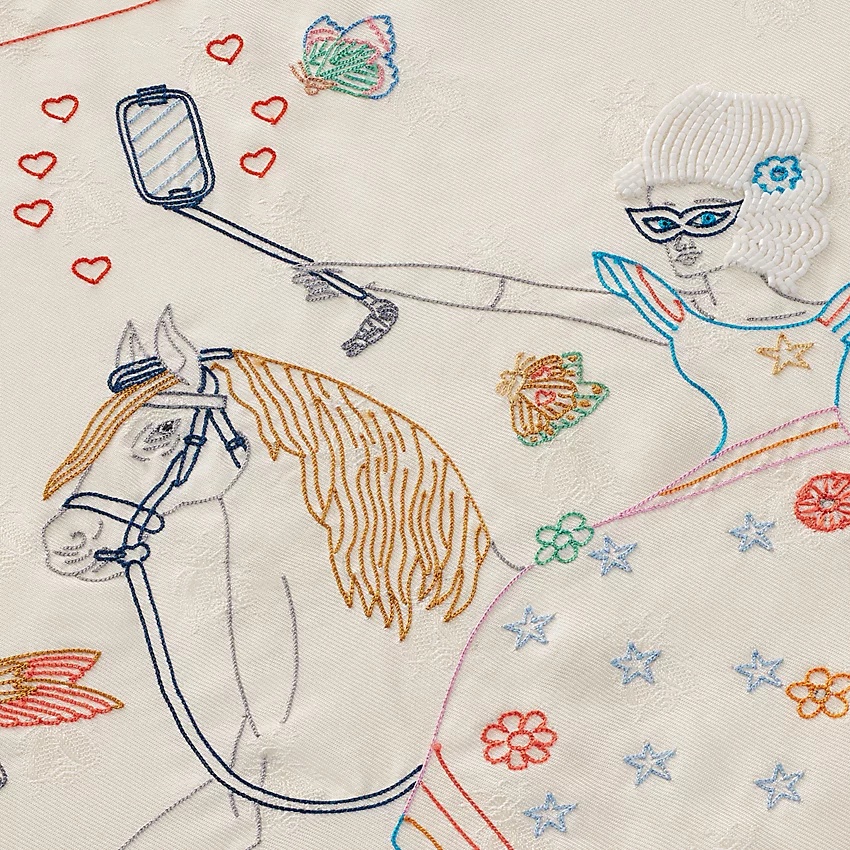 Hermes Story embroidered triangle scarf - 3