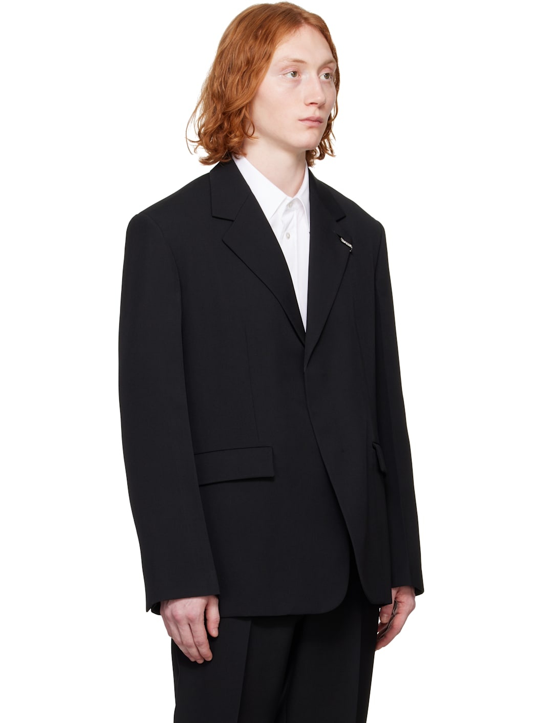 Black Sharp Wool Gabardine Blazer - 2