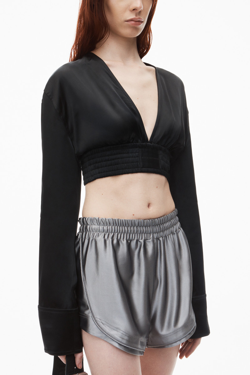 cropped v-neck blouse in satin jersey 3