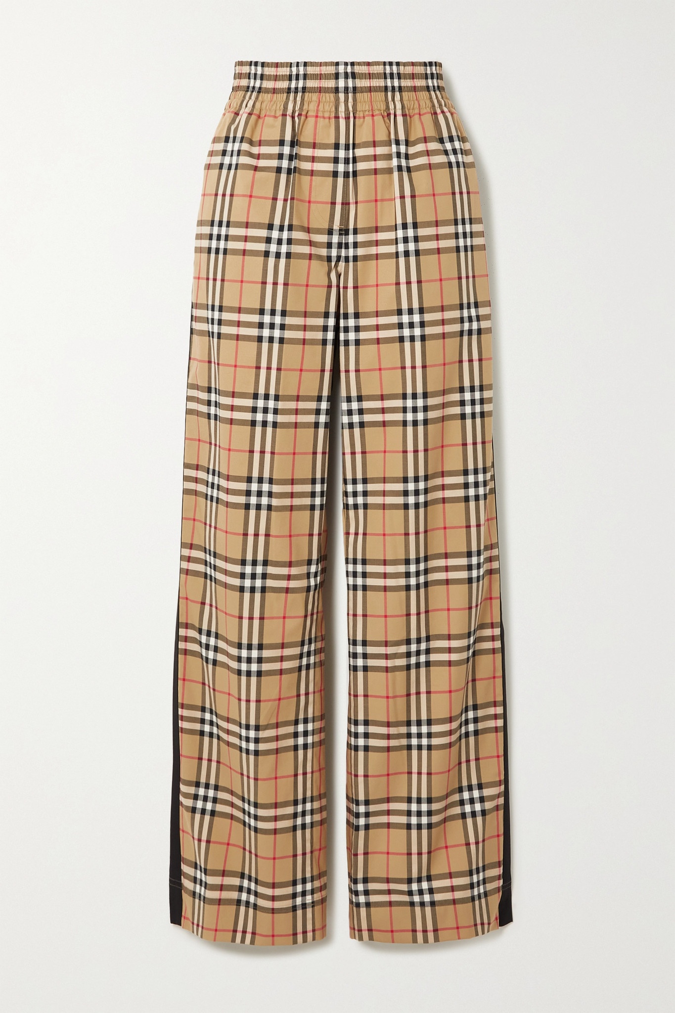 Striped checked cotton-blend wide-leg pants - 1