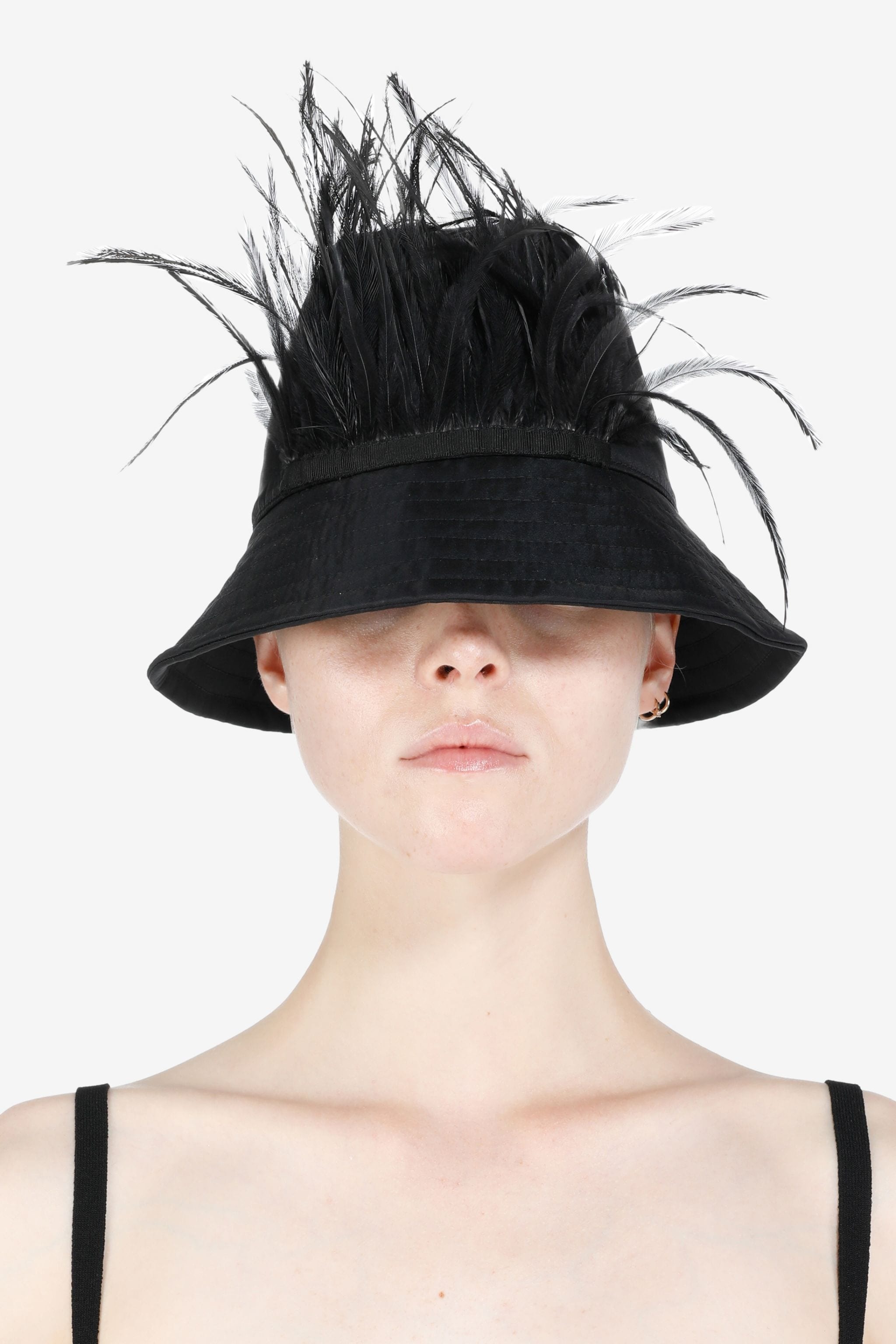 FEATHER-TRIMMED BUCKET HAT - 1