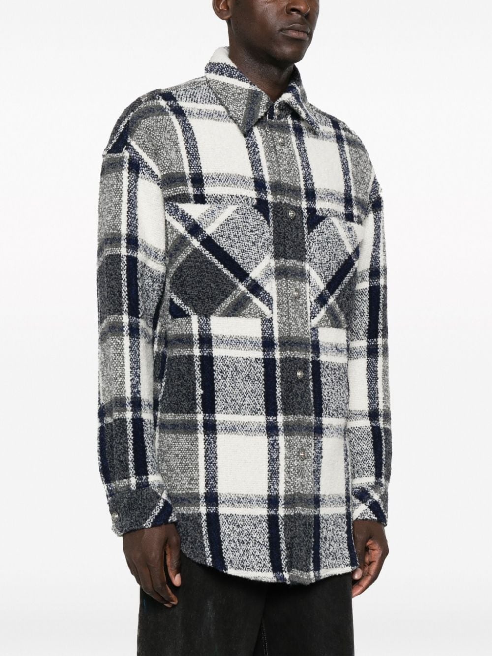 plaid check-print tweed shirt - 4