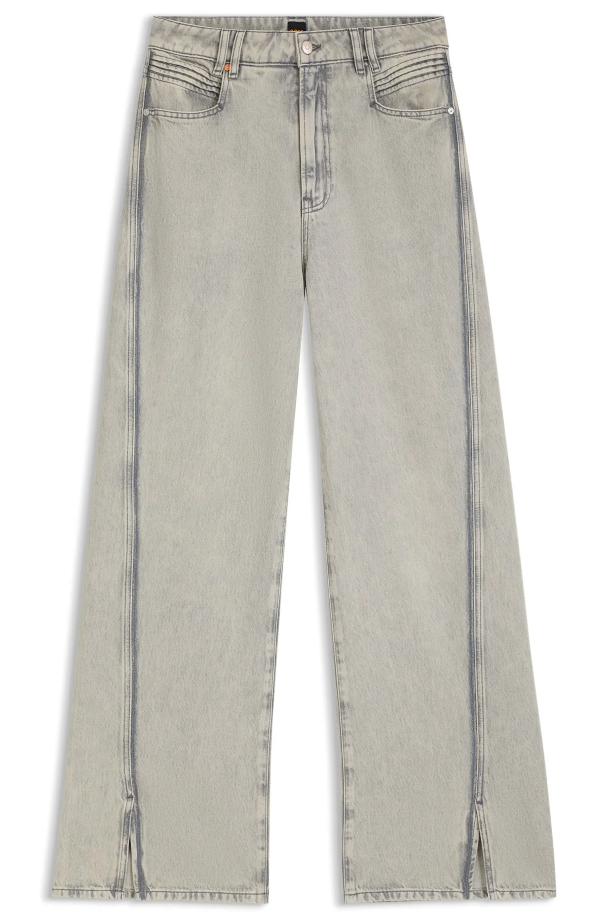 WIDE-LEG JEANS IN GRAY DENIM WITH HEM SLITS - 1