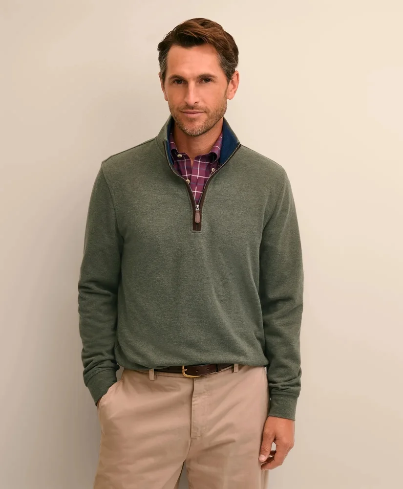 Cotton Blend Pique Quarter-Zip - 1