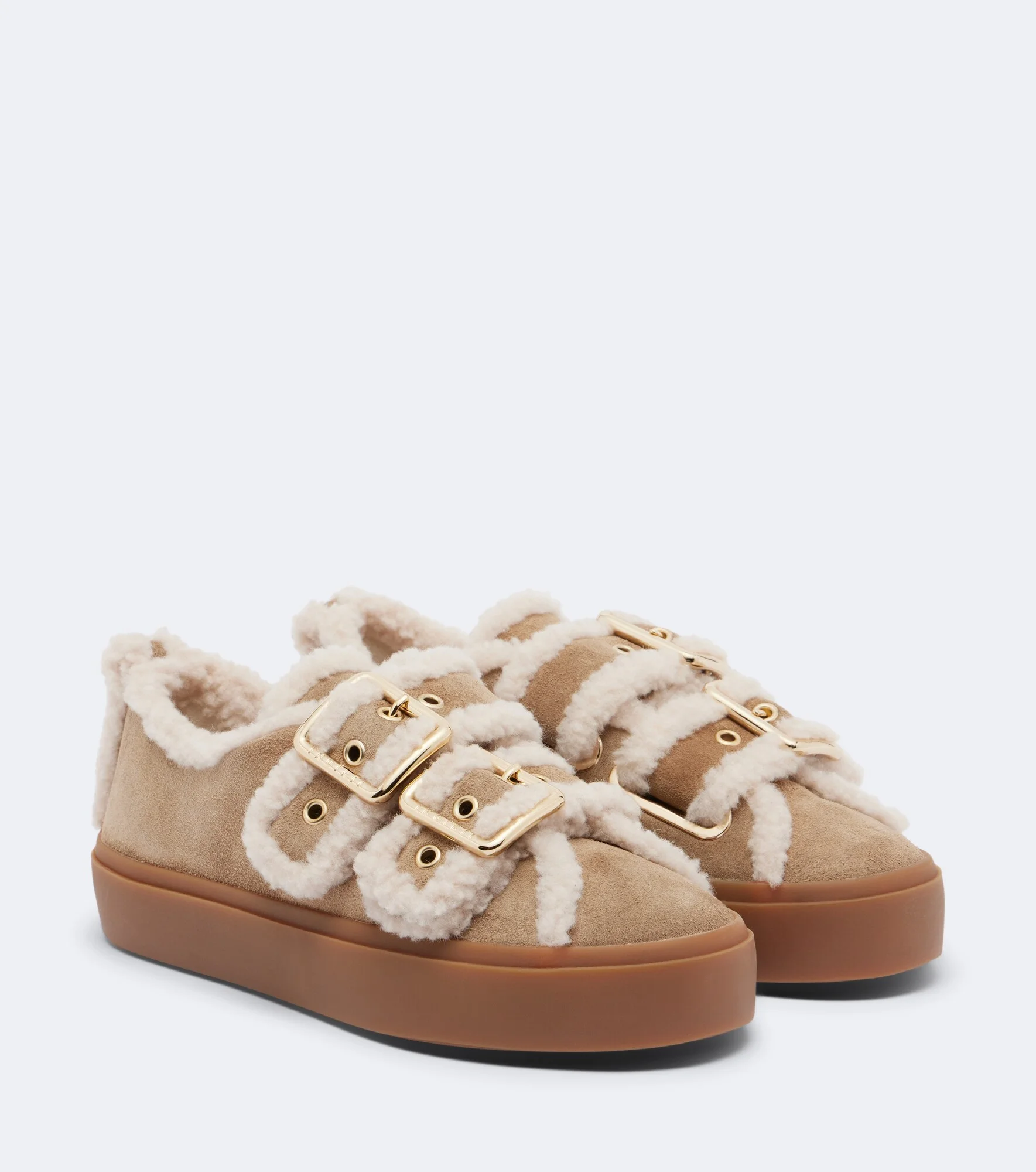 Shearling-trimmed suede low-top sneakers - 1