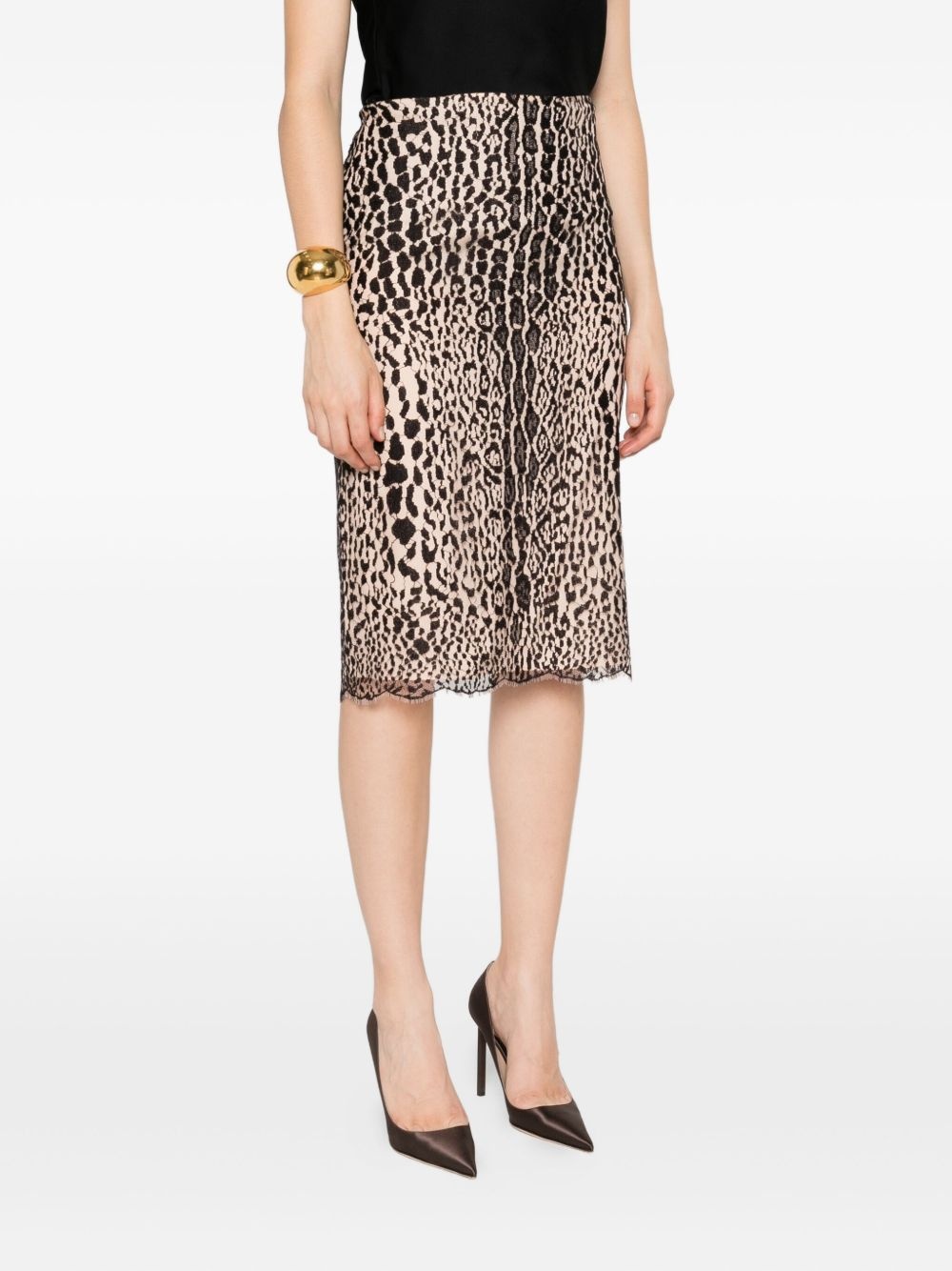 leopard-print lace skirt - 3