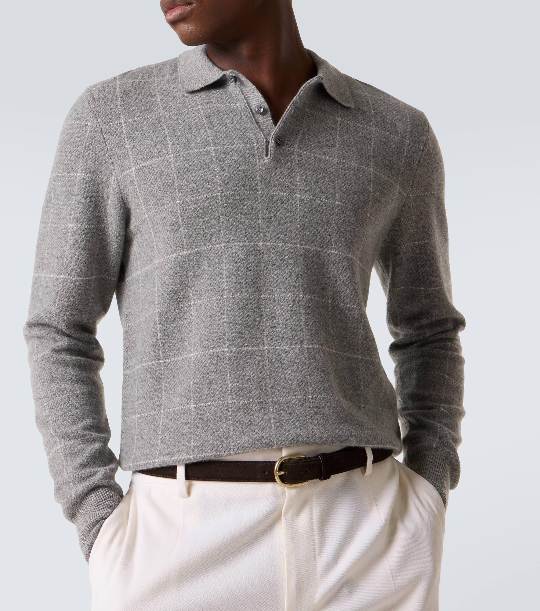Checked cashmere polo sweater - 5