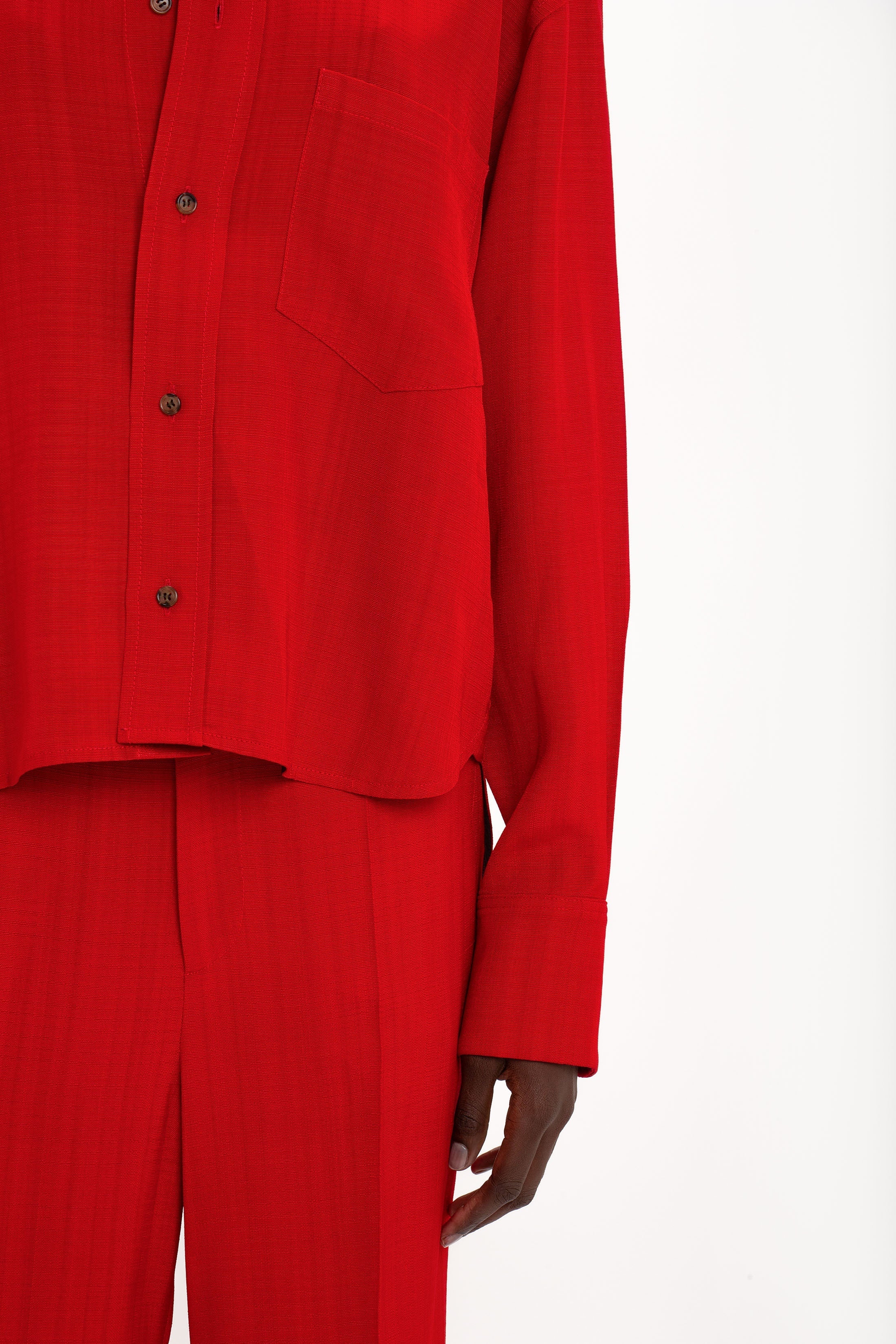 Cropped Long Sleeve Shirt In Carmine - 6