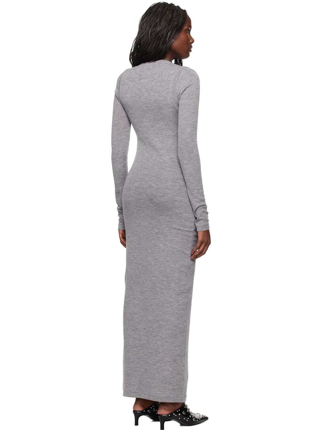 Gray Lightweight Slub Wool Maxi Dress - 3