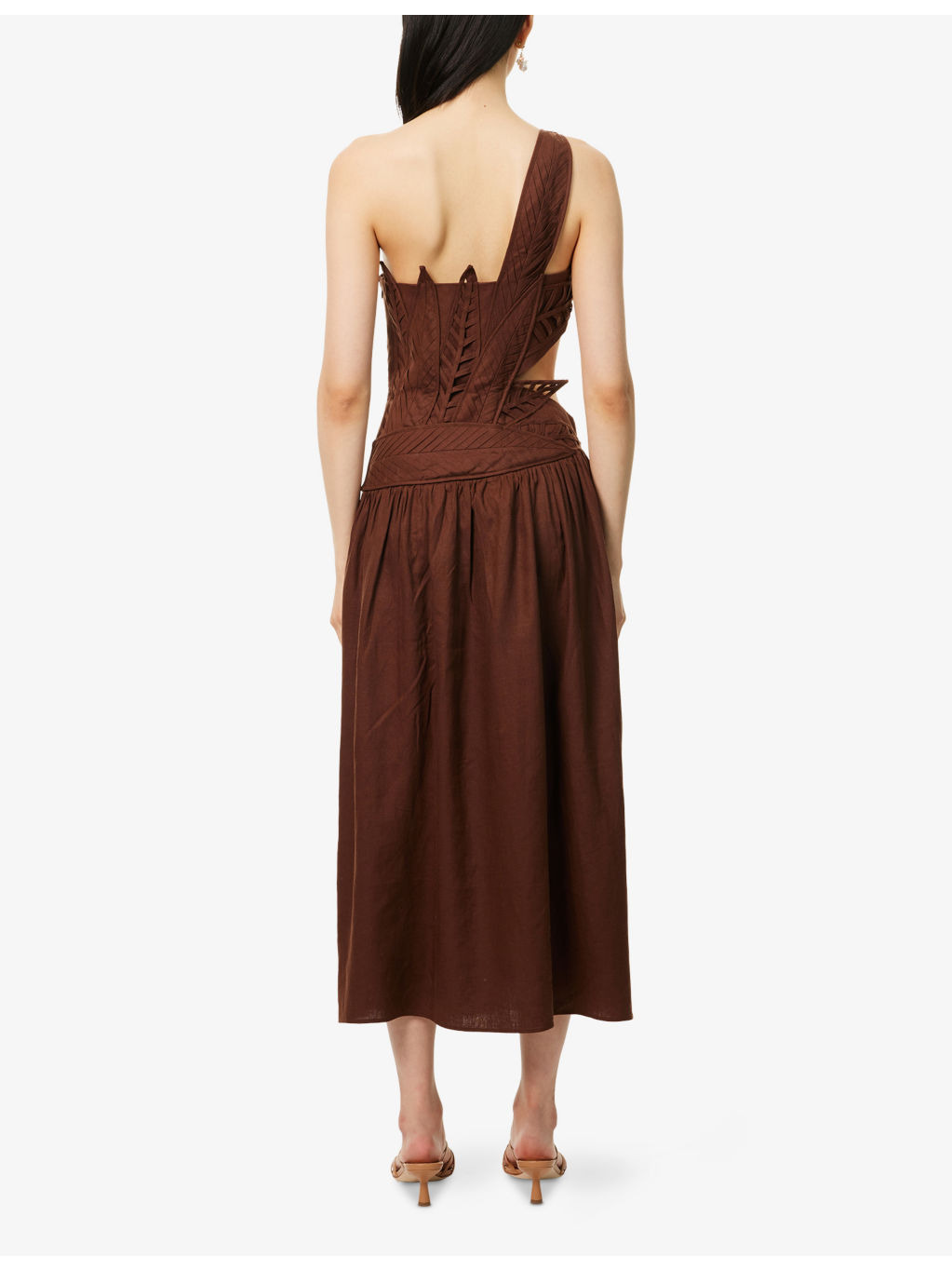 Leaves Cut-Out Linen-Blend Midi Dress - 4