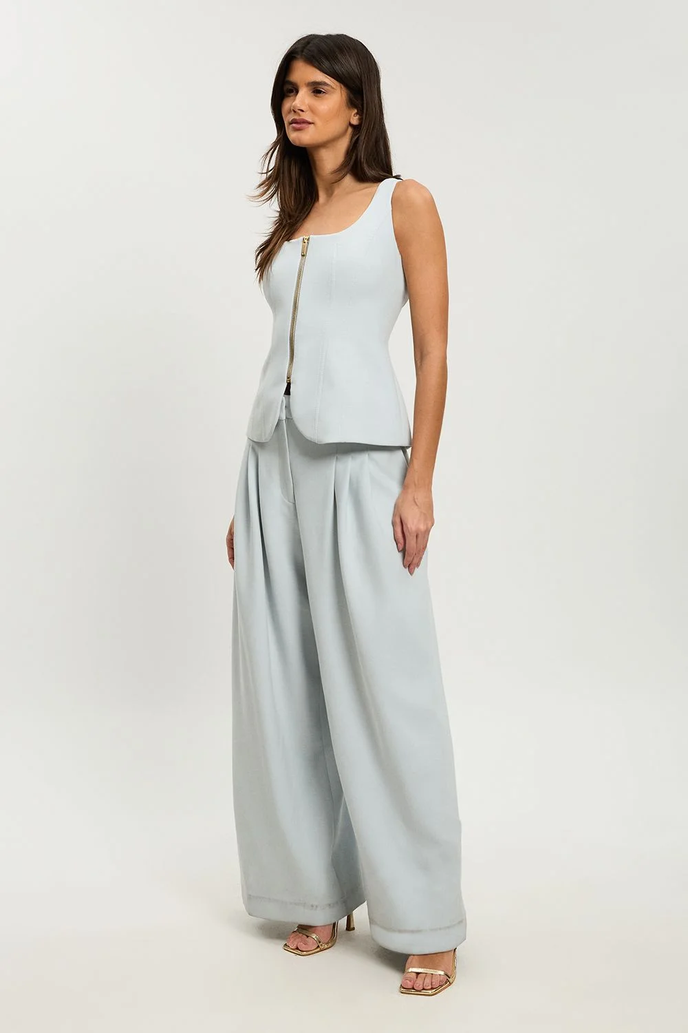 Petite Compact Stretch Peplum Wide Leg Jumpsuit - 1
