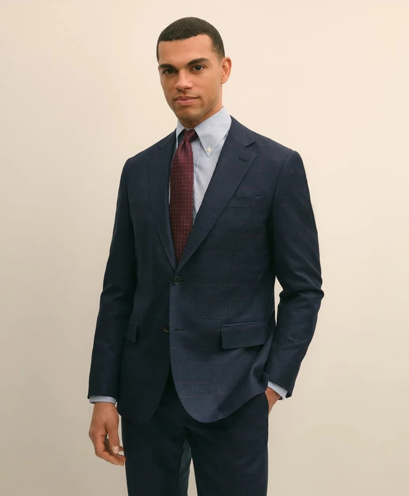 Brooks Brothers Explorer Collection Slim Fit Wool Overcheck Suit Jacket - 1
