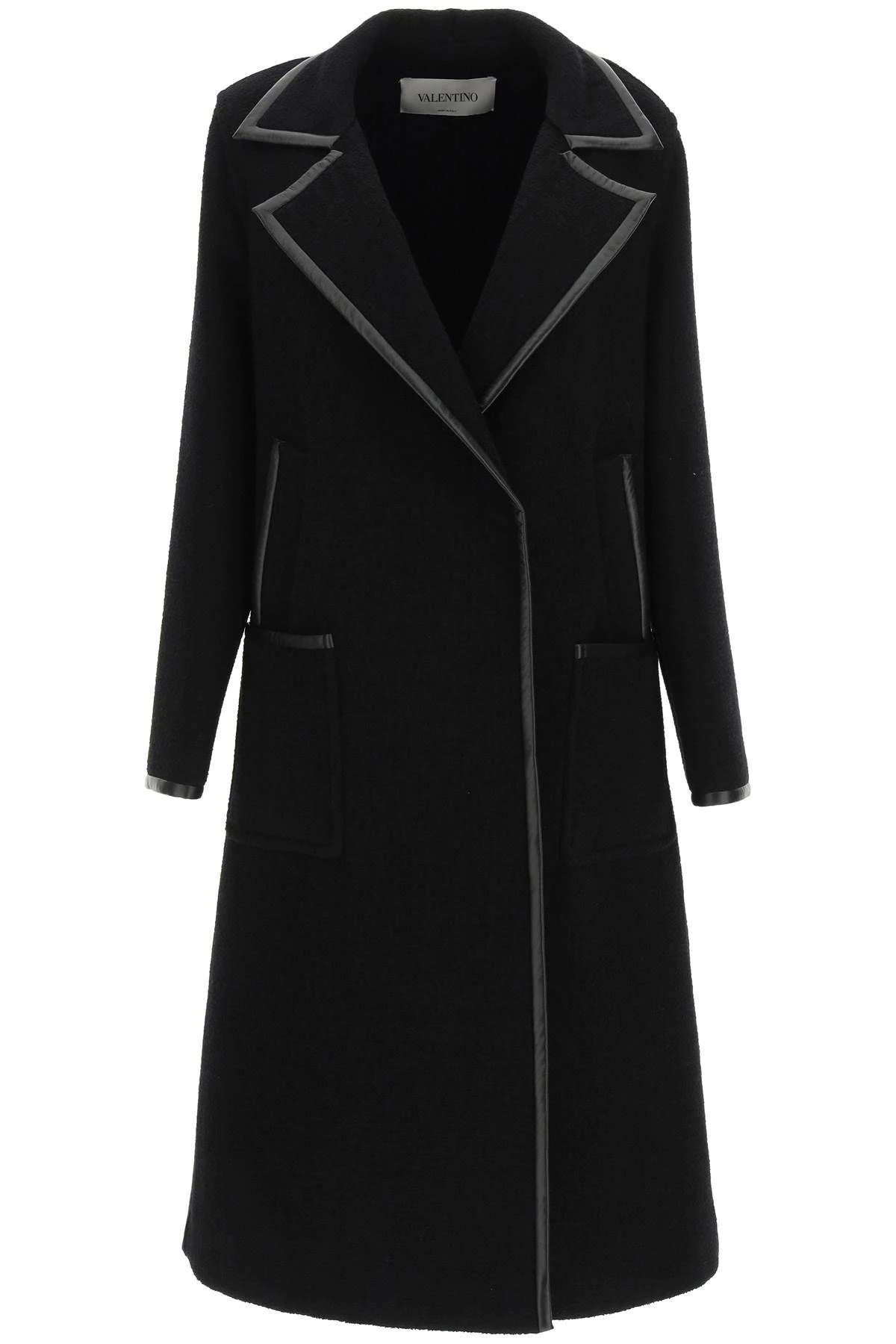 BOUCLE' COAT WITH LEATHER TRIMS - 1