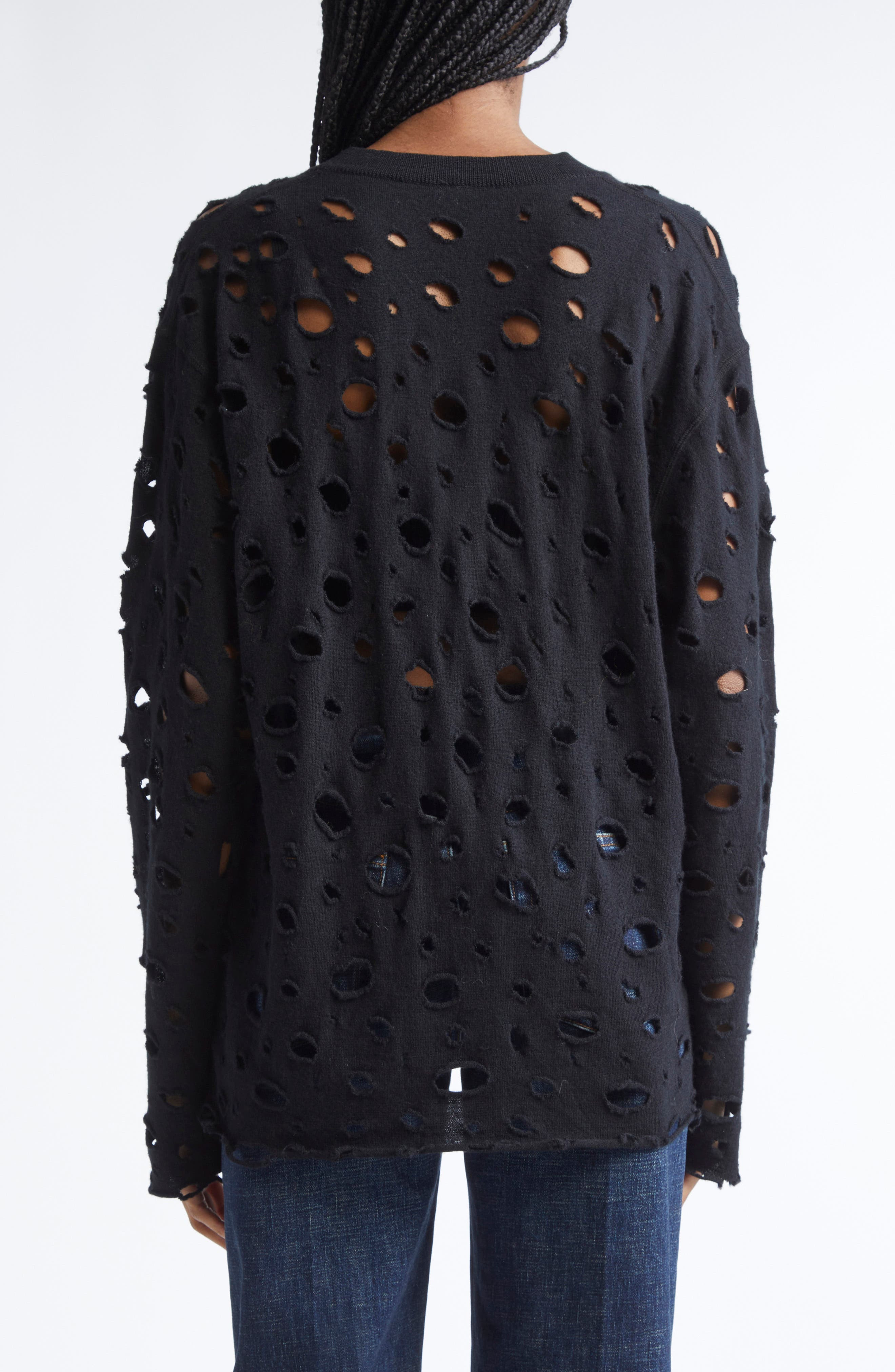 R13 Ripped Merio Wool Boyfrined Cardigan in Black at Nordstrom - 3