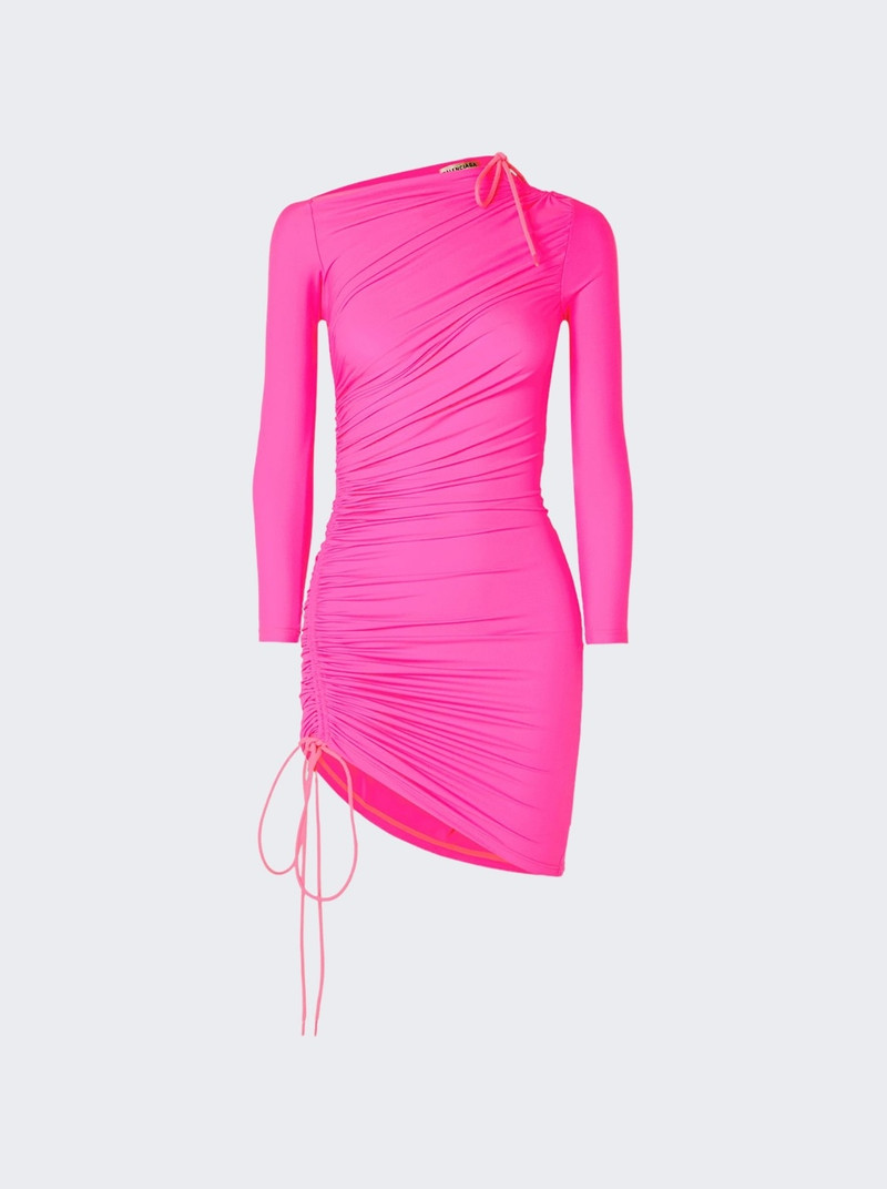 Asymmetric ruched neon stretch-jersey 미니 드레스 - 1