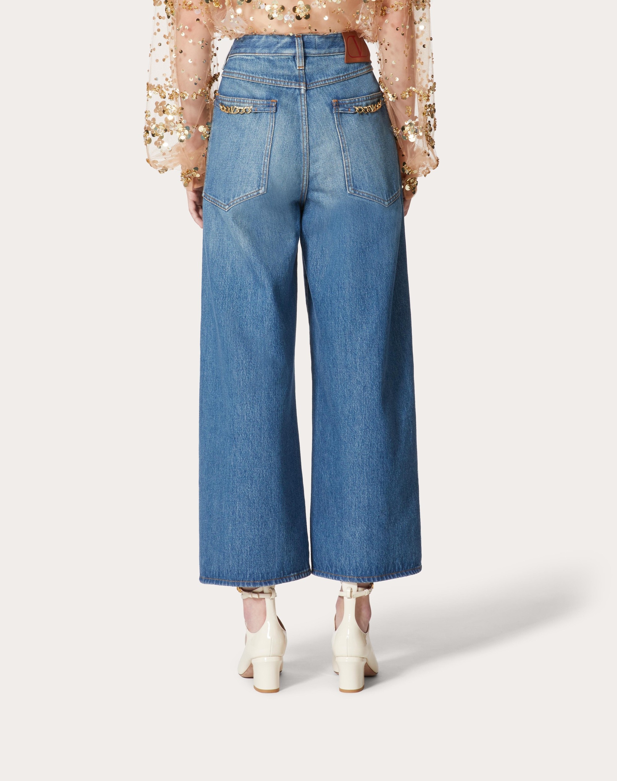 VLOGO CHAIN MEDIUM BLUE DENIM PANTS - 4