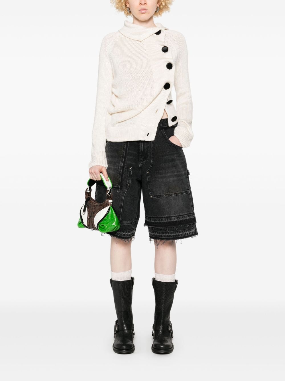 patchwork denim shorts - 3