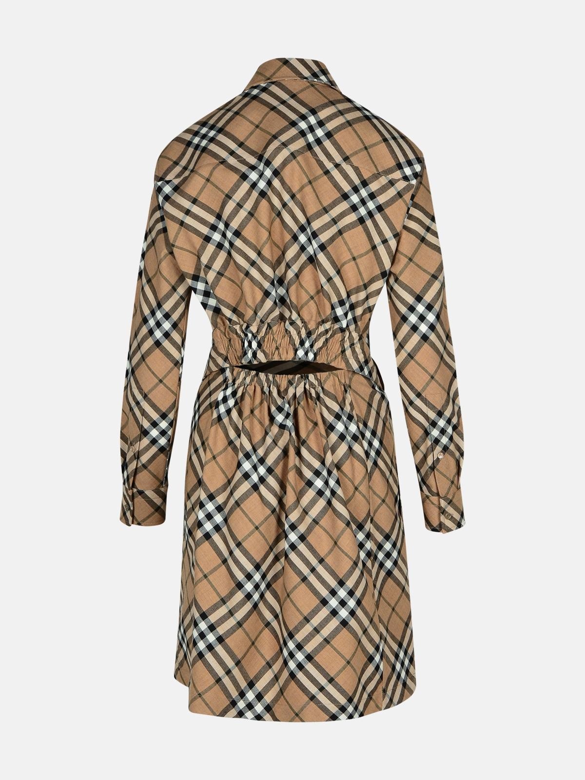 'CHECK' DRESS IN BEIGE WOOL BLEND - 3