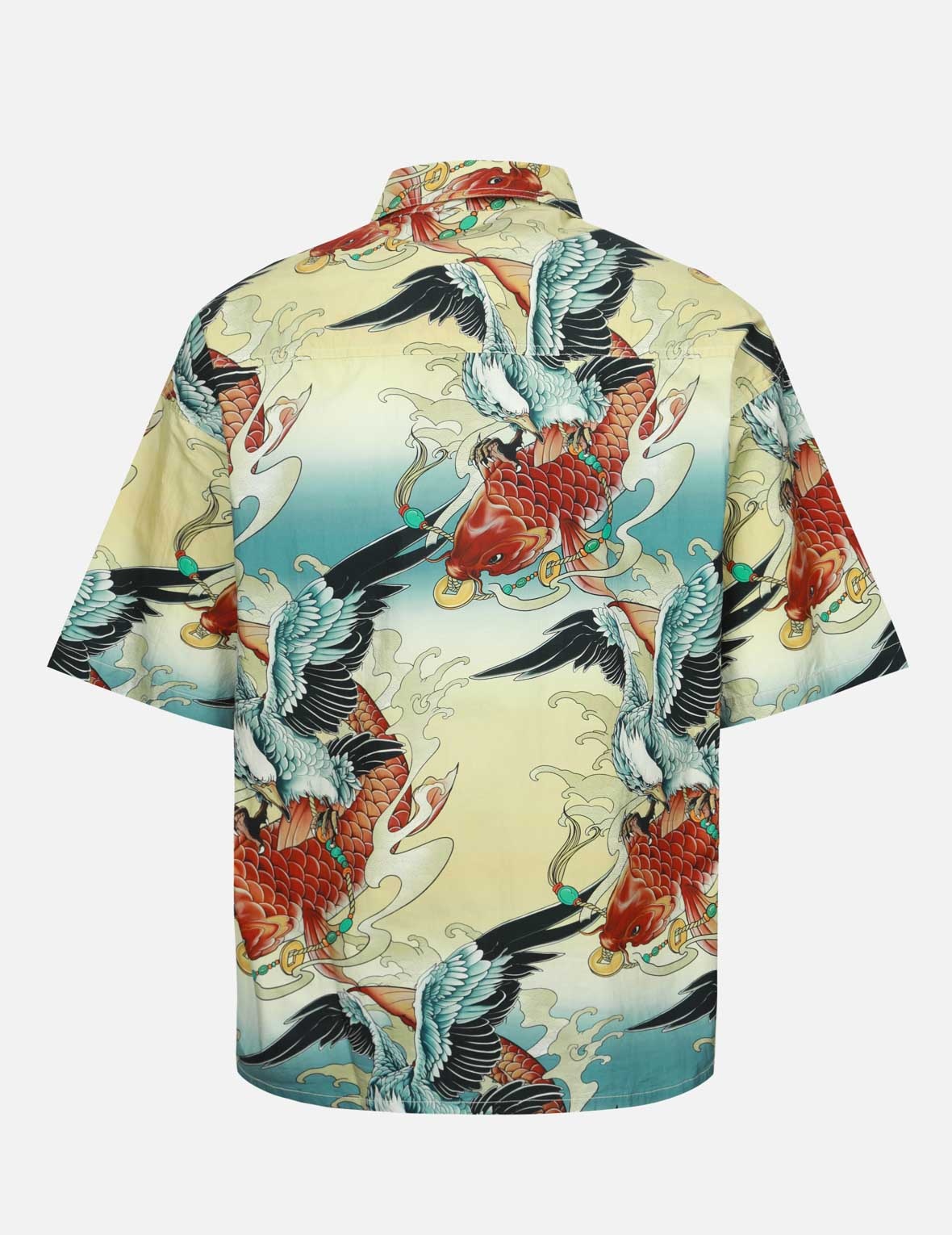 COLORFUL SEAGULL AND CARP PRINT LOOSE FIT SHORT SLEEVE SHIRT - 2