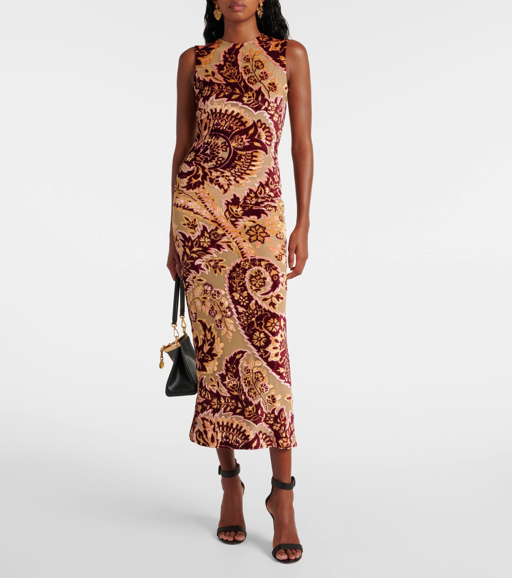 Paisley velvet and tulle jacquard midi dress - 2