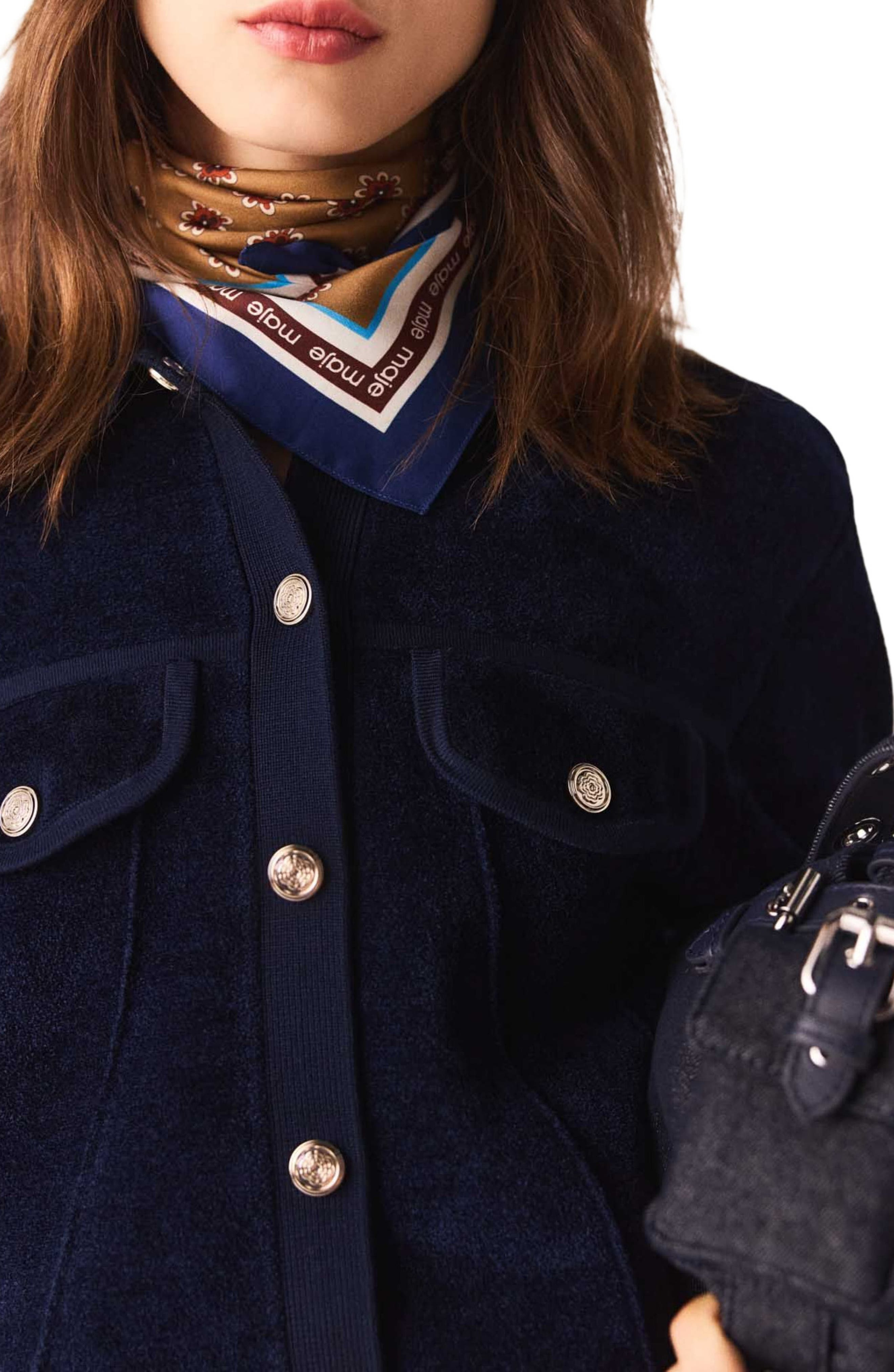 maje Cropped velvet jacket in Navy at Nordstrom - 7
