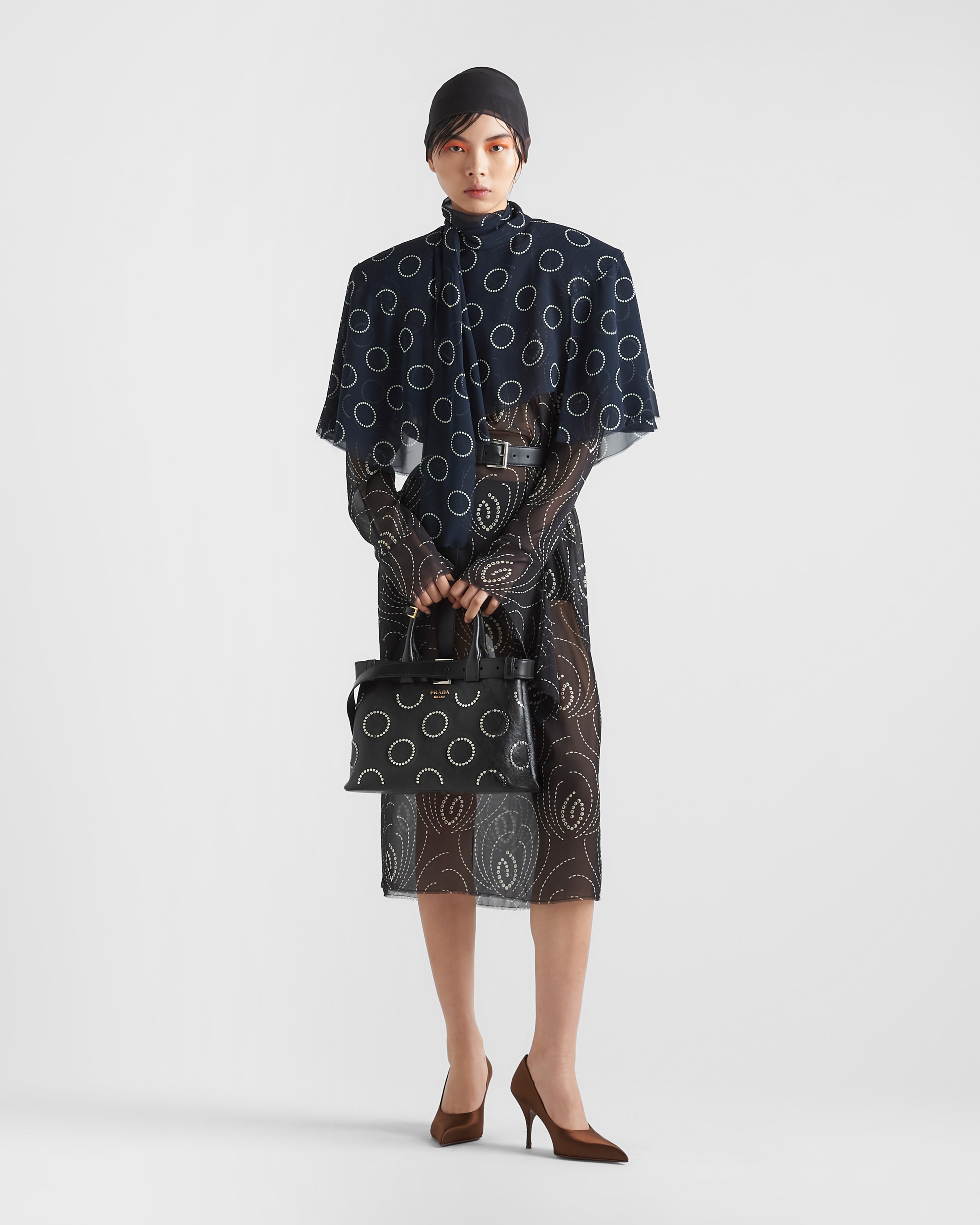 【プラダ・PRADA】Print ette cape Prada Dot-print Georgette Cape In Blue | ModeSens
