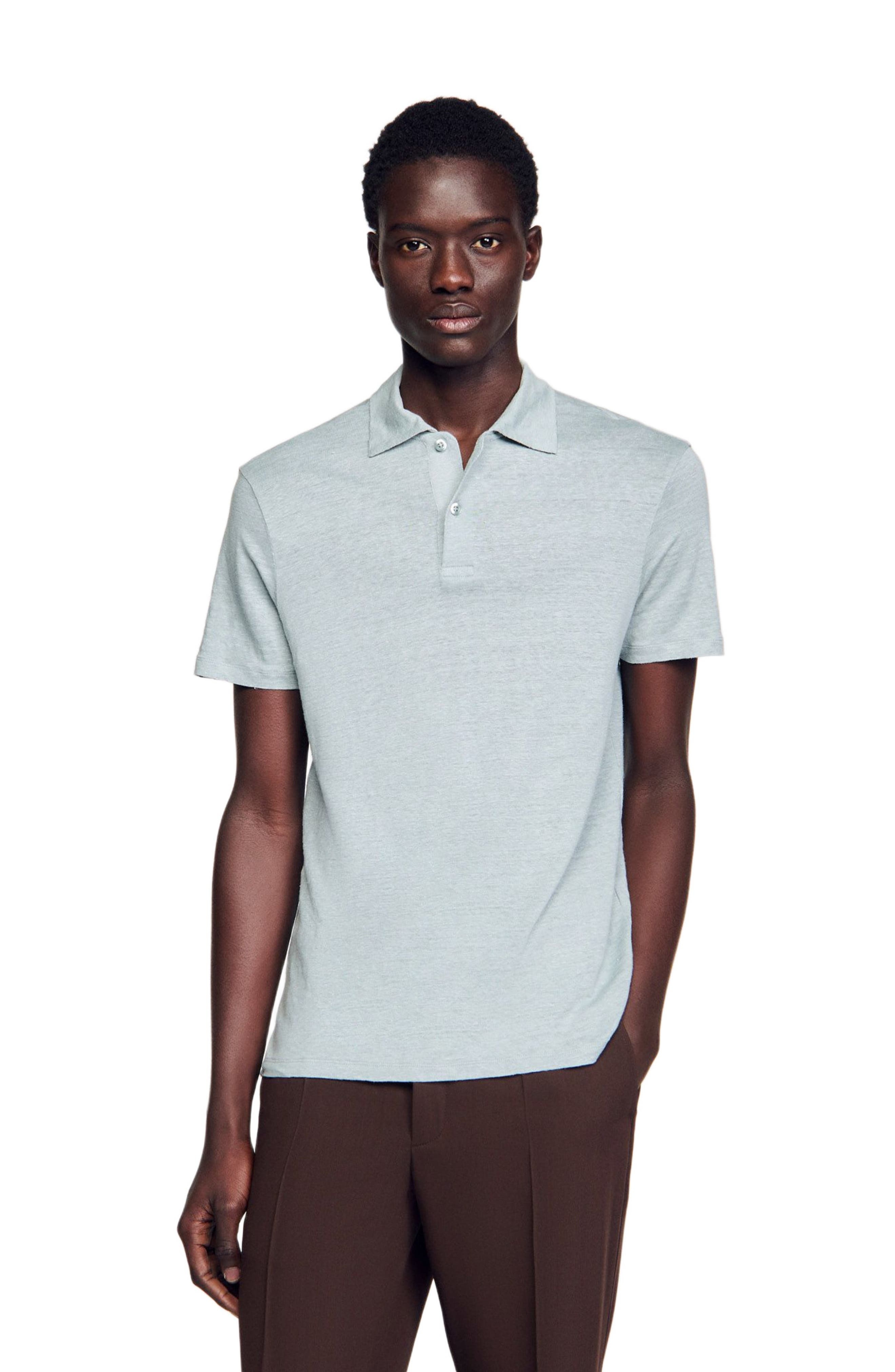 SANDRO Linen polo shirt in Chambray at Nordstrom - 4