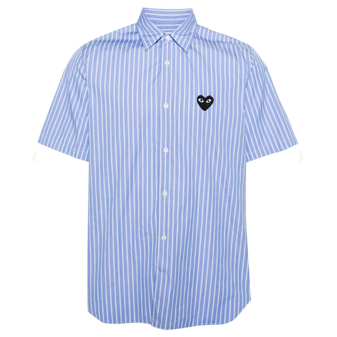 Black Heart Short Sleeve Stripe Shirt Unisex - 1