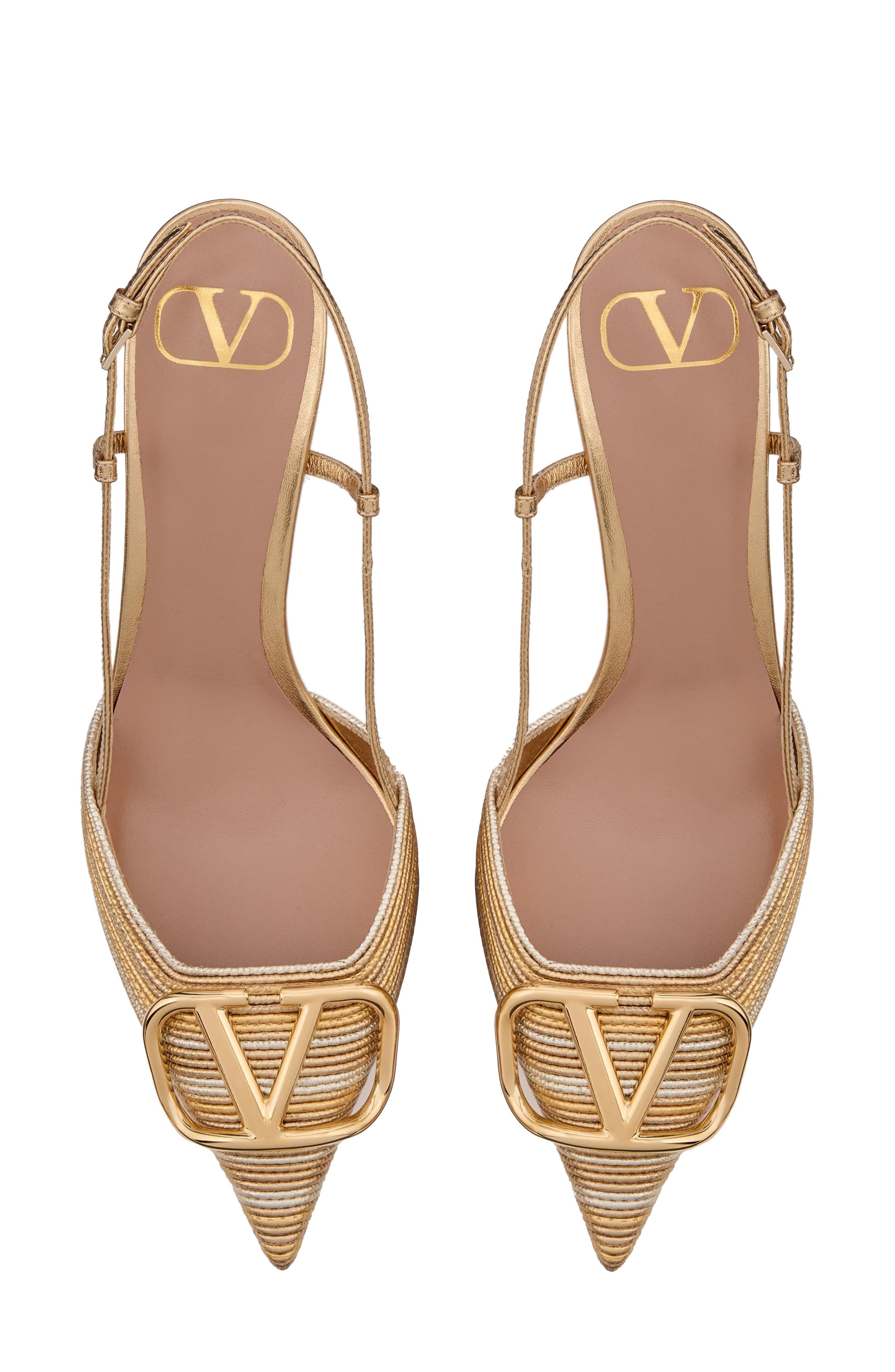 Valentino Garavani VLOGO Signature Metallic Slingback Pump in Gold at Nordstrom - 4