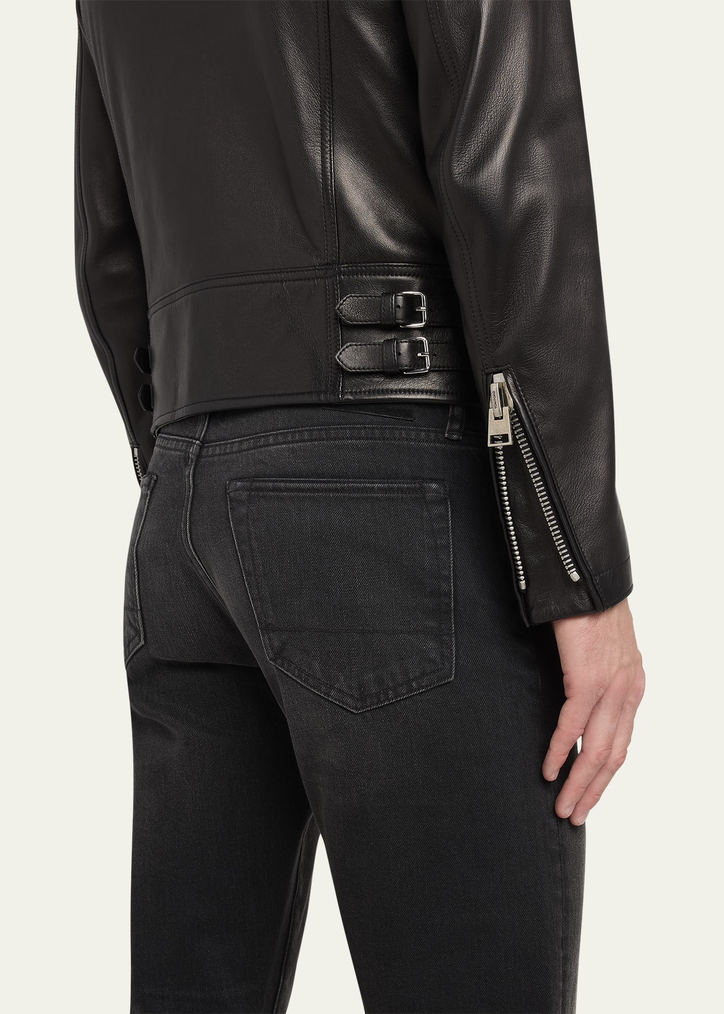 Men's Napa Leather Asymmetric Biker Jacket - 5