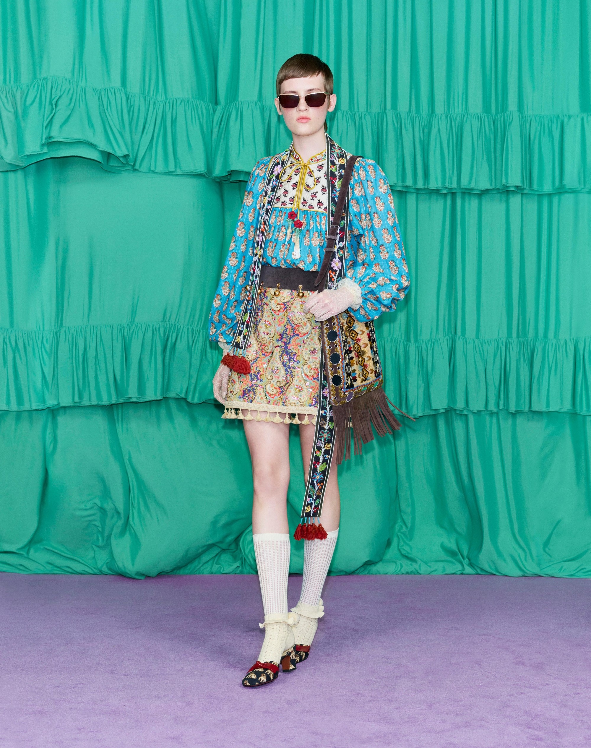 COTTON AND LUREX TOP WITH EMBROIDERED PETALES D'AMOUR PRINT - 9