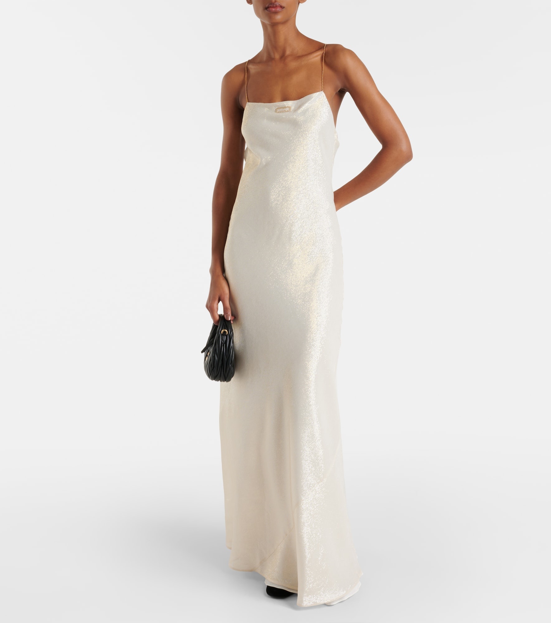 Logo silk-blend lamé gown - 2