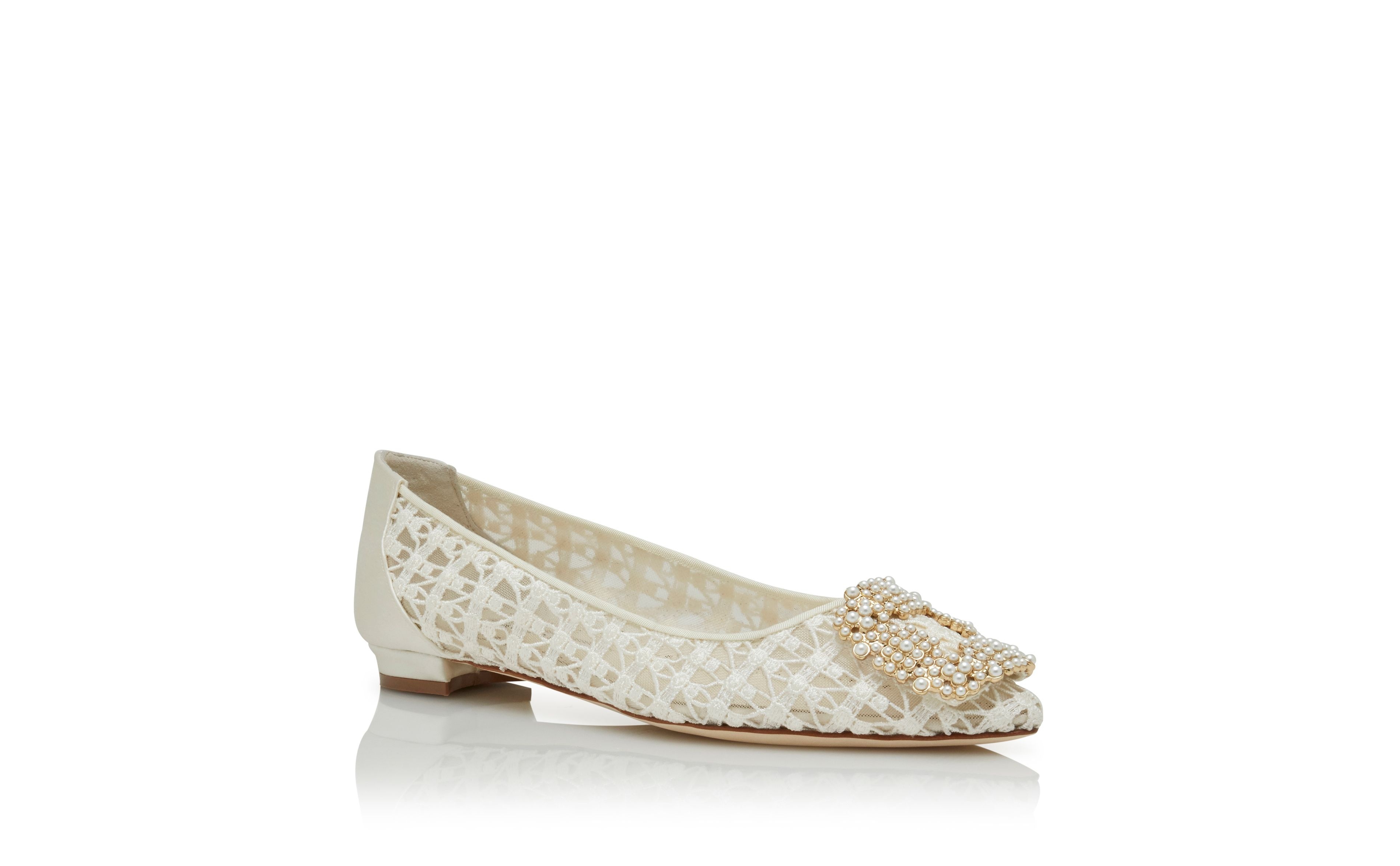 White Lace Pearl Buckle Flat Shoes - 3