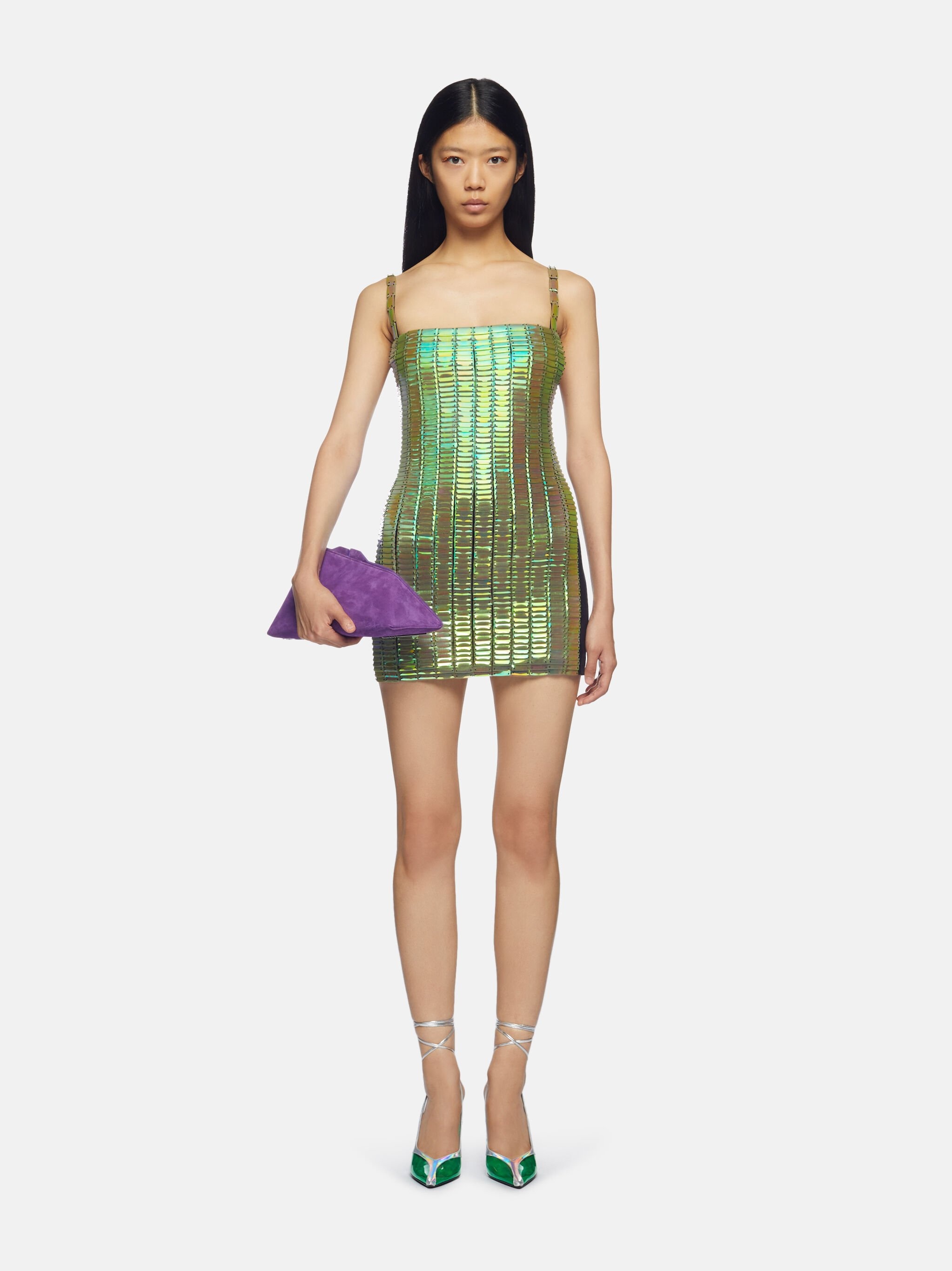 ''RUE'' IRIDESCENT GREEN MINI DRESS - 2