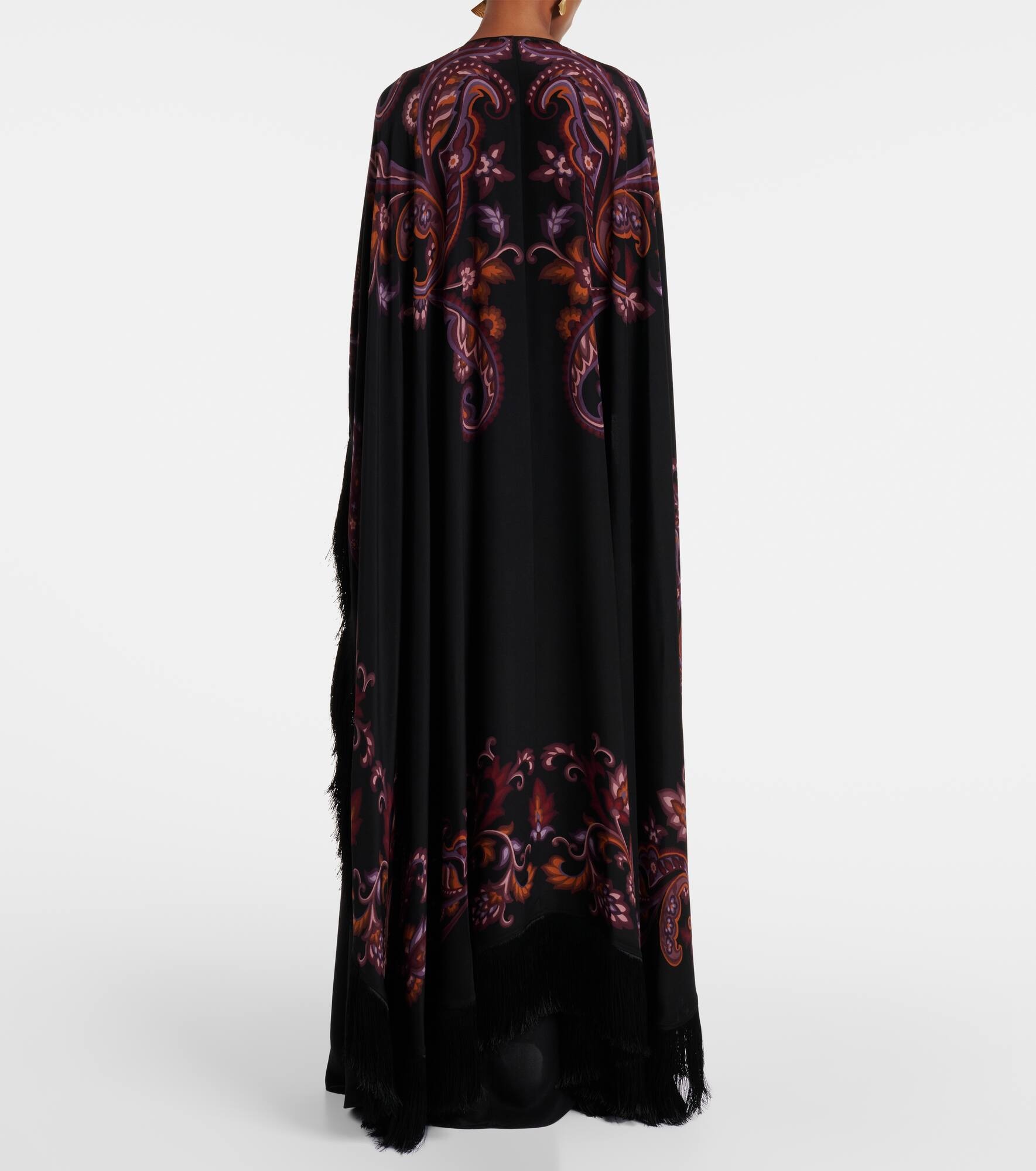 Paisley caped fringed silk gown - 3