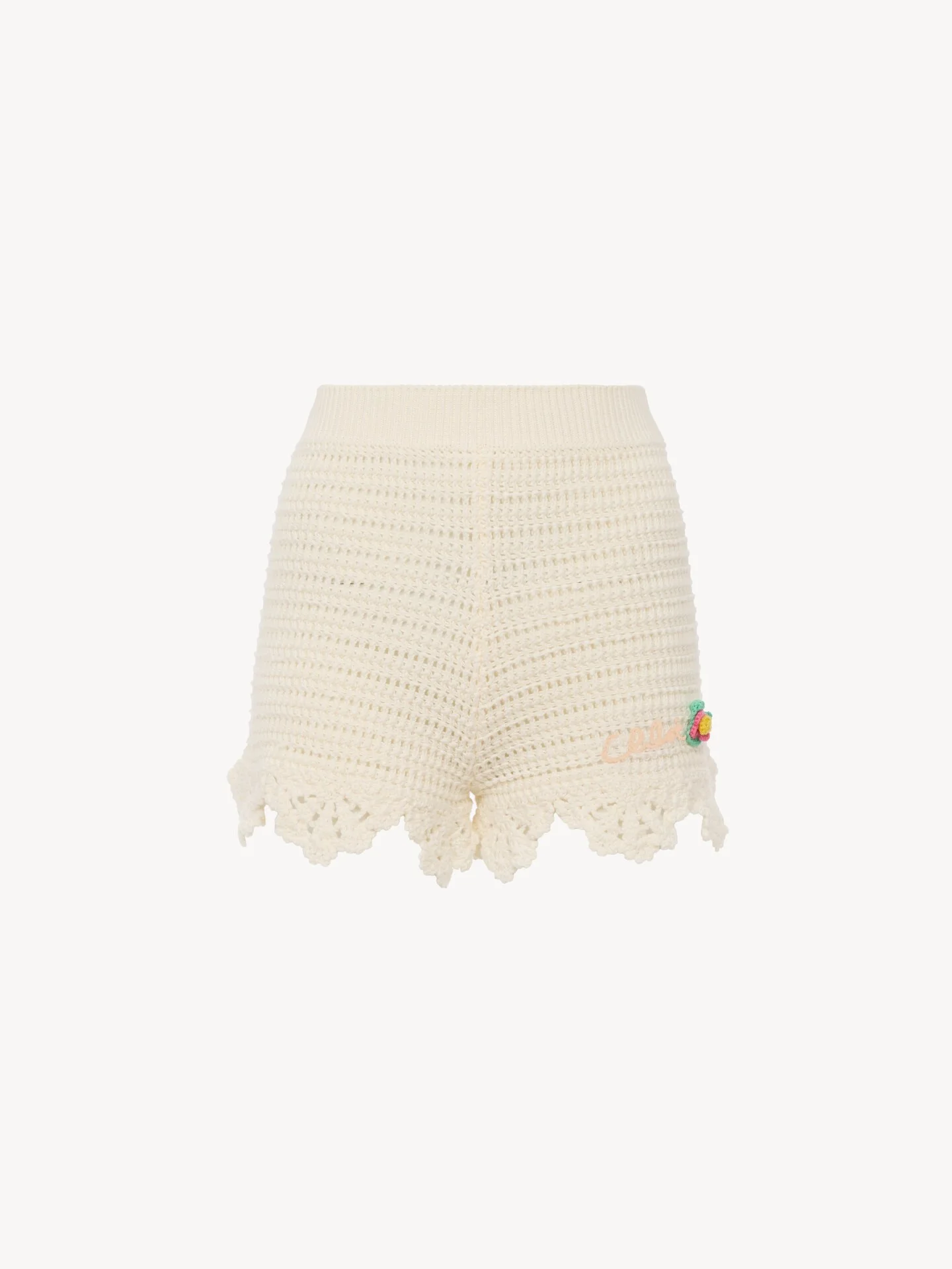 HIGH-WAISTED LOGO MINI SHORTS IN CROCHET KNIT - 1