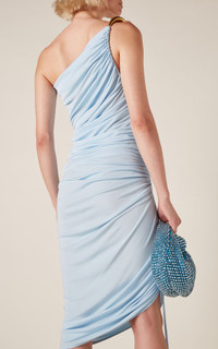Bottega Veneta Gold-Trimmed Asymmetric Jersey Midi Dress