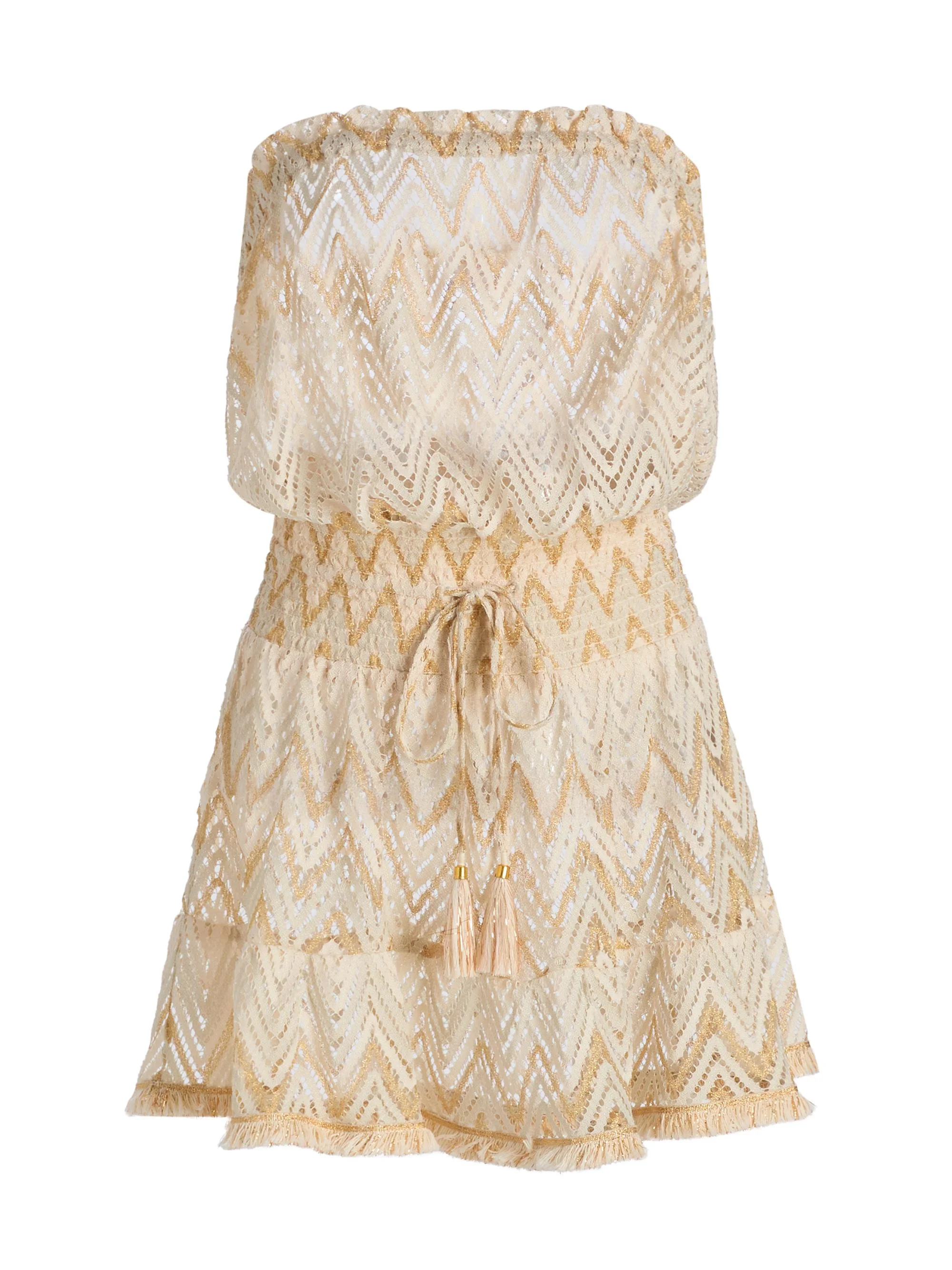 Women's Lauryn Chevron-Knit Cover-Up Minidress - Sandstone Chevron - 1