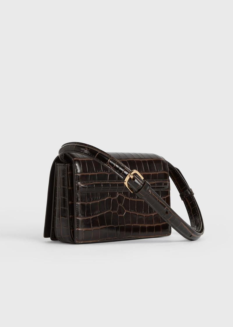 Mini T-flap croco-embossed bag dark brown 7