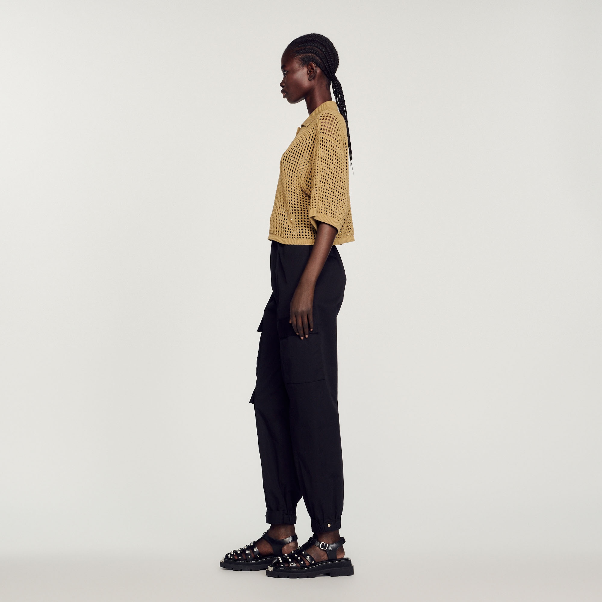 Cropped mesh knit sweater - 7