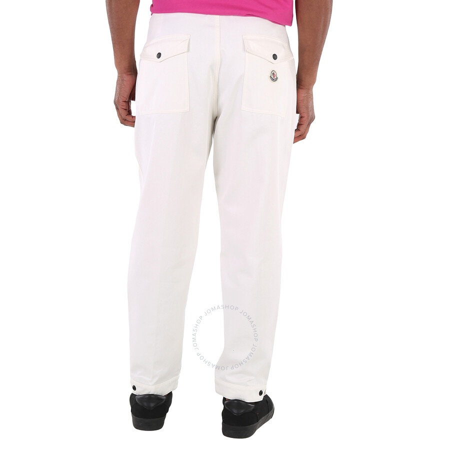 Moncler Men's White Logo Embroidered Cotton Tapered Trousers - 3