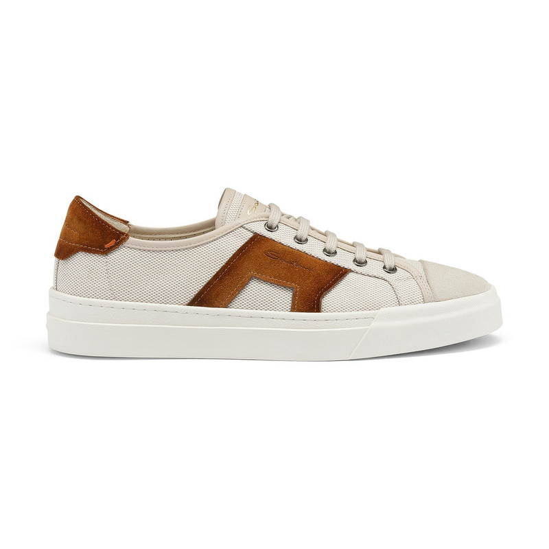 Men's beige and brown canvas and suede Double Buckle Sneaker - 1