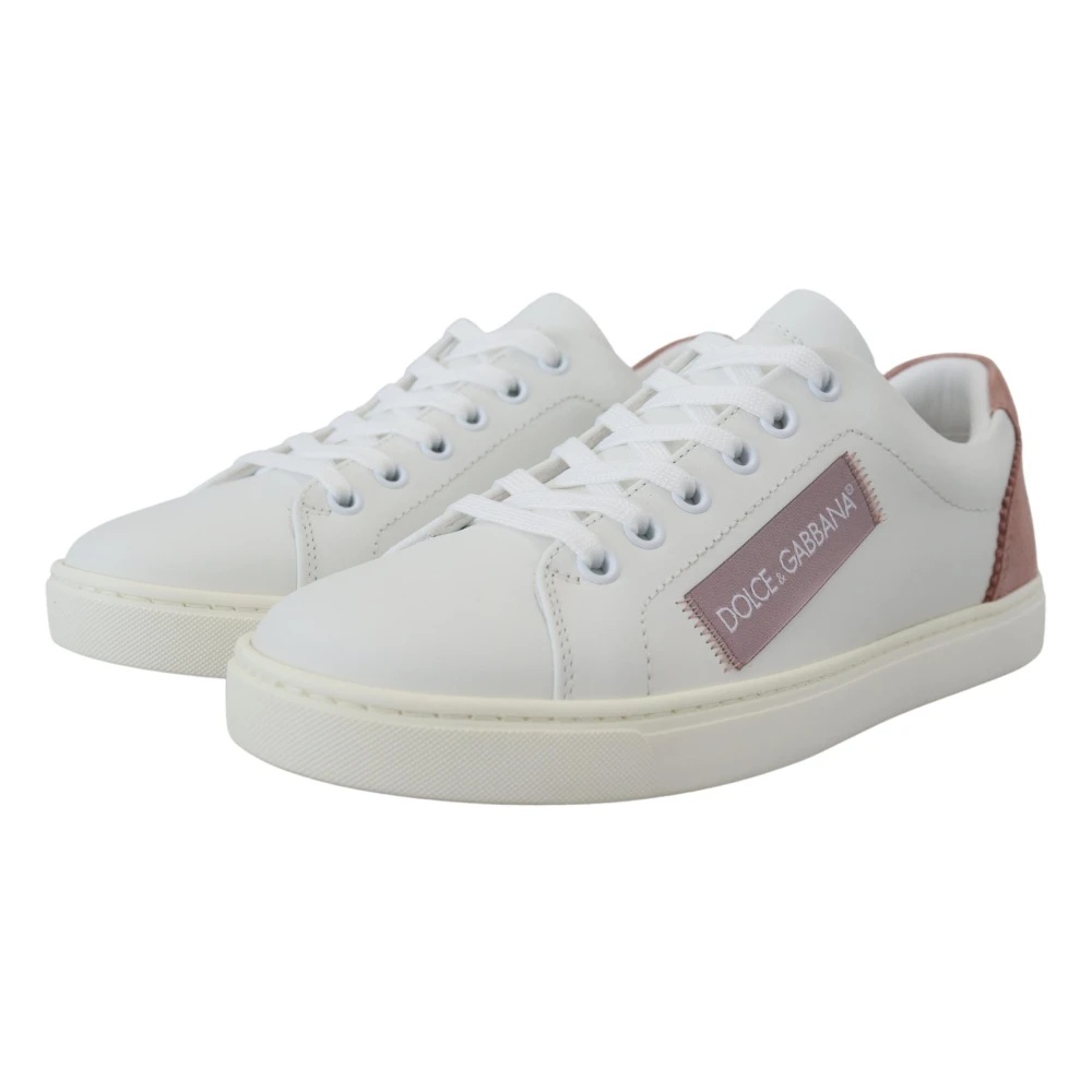 WHITE-PINK LEATHER LOW-TOP SNEAKERS - 5